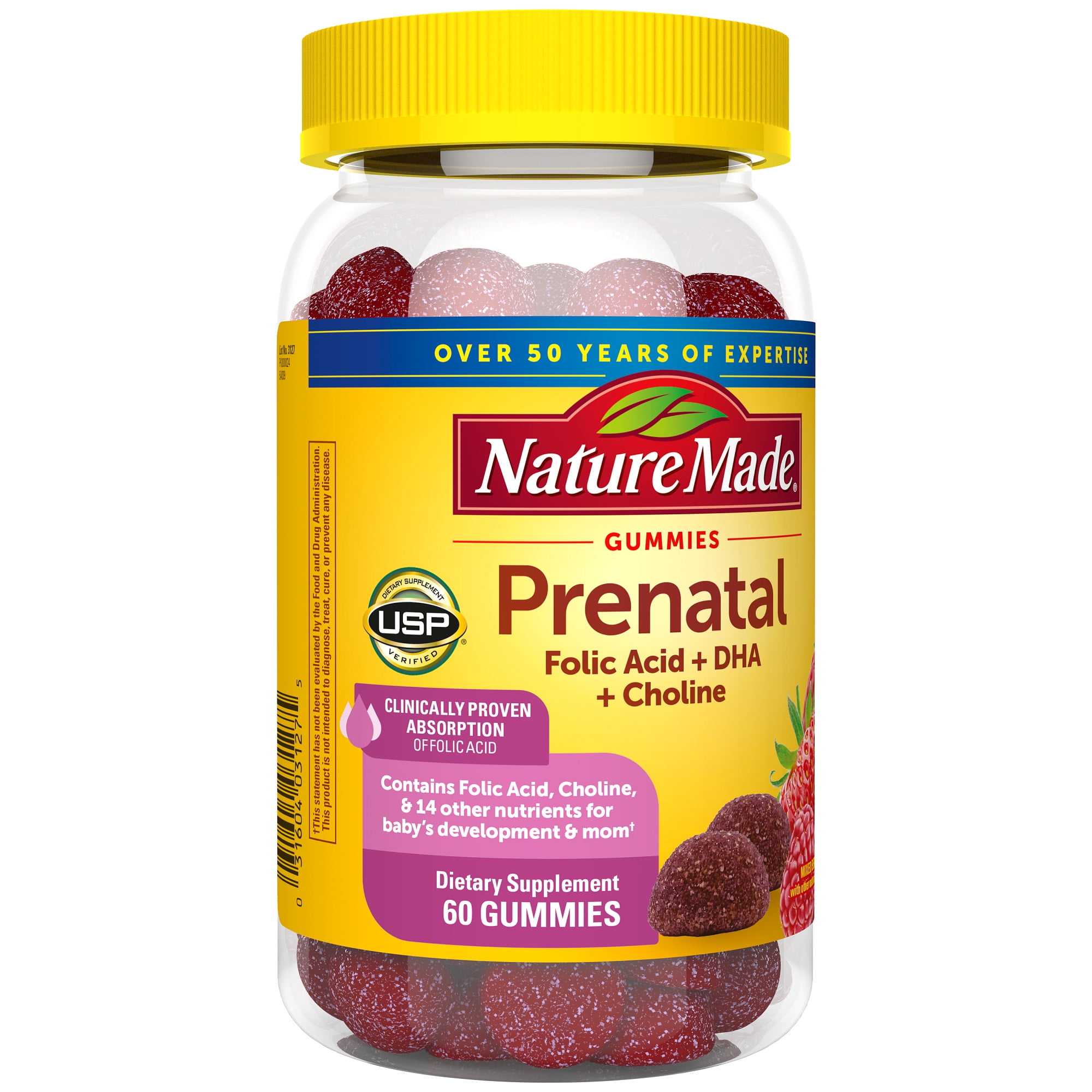 Nature Made Prenatal Gummies DHA Folic Acid Supplement 60 Count