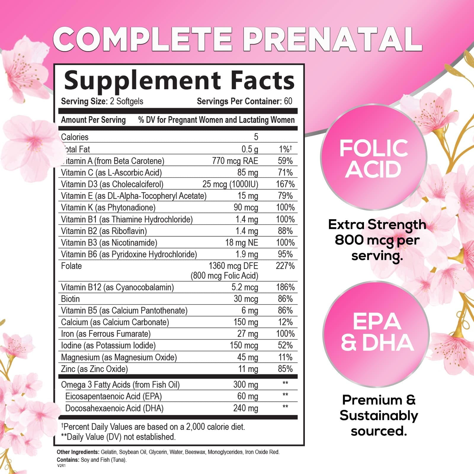 HELLO LOVELY PREGNANCY SUPPORT MULTIVITAMIN WITH FOLIC ACID DHA FOLATE OMEGA 3 VITAMIN D3 B6 B12 IRON FOR MOM AND BABY 120 SOFTGELS