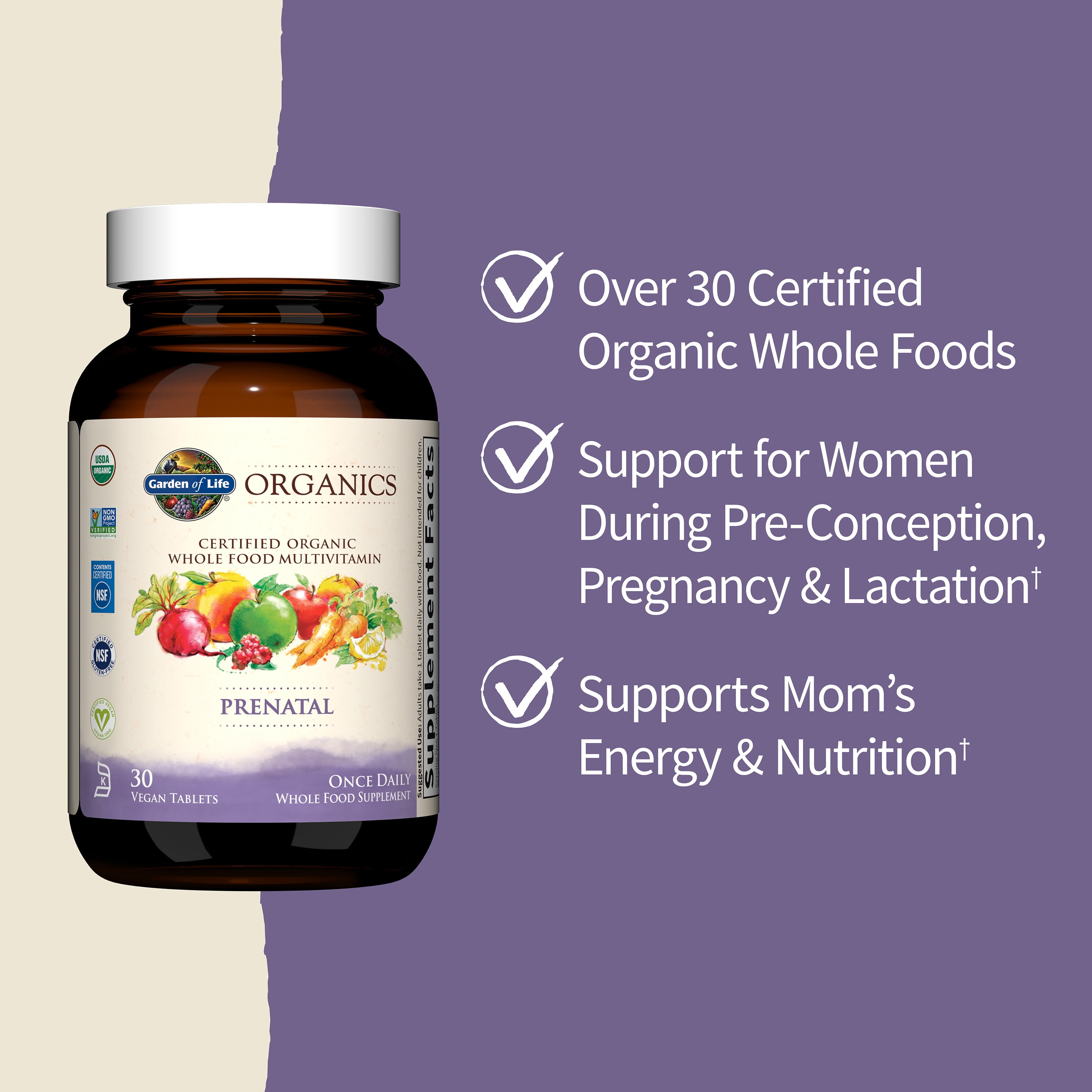 Garden of Life Organics Prenatal Multivitamin One-A-Day 30 Count Certified Organic Multi