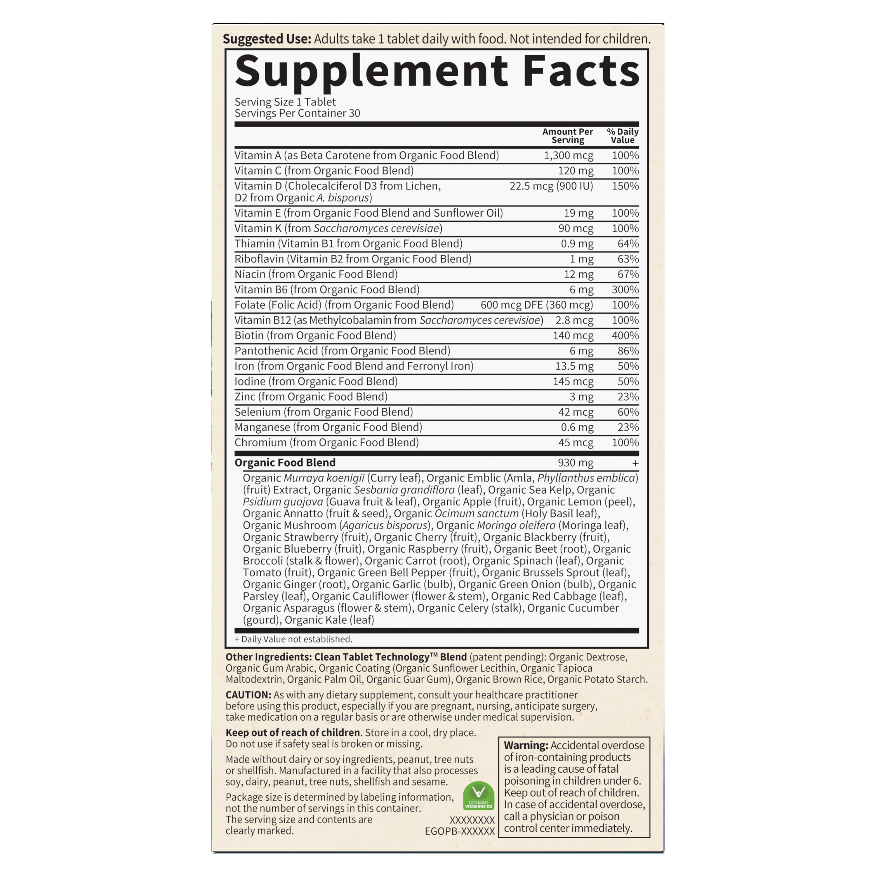 Garden of Life Organics Prenatal Multivitamin One-A-Day 30 Count Certified Organic Multi