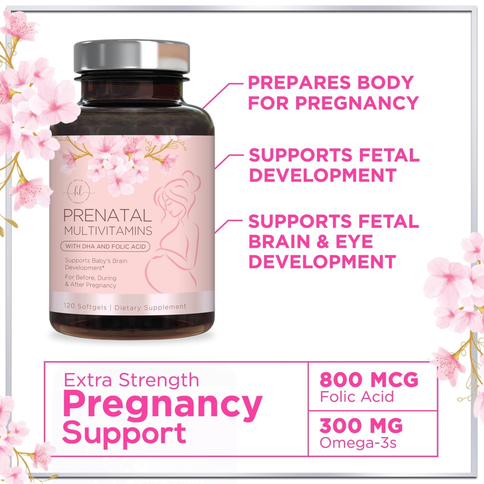 HELLO LOVELY PRENATAL MULTIVITAMIN VITAMINAS DE EMBARAZO ULTRA FUERTES PARA MUJERES CON ÁCIDO FóLICO HIERRO DHA VITAMINA C E SUPLEMENTO PRENATAL PARA APOYO NUTRICIONAL DIARIO 120 CáPSULAS BLANDAS