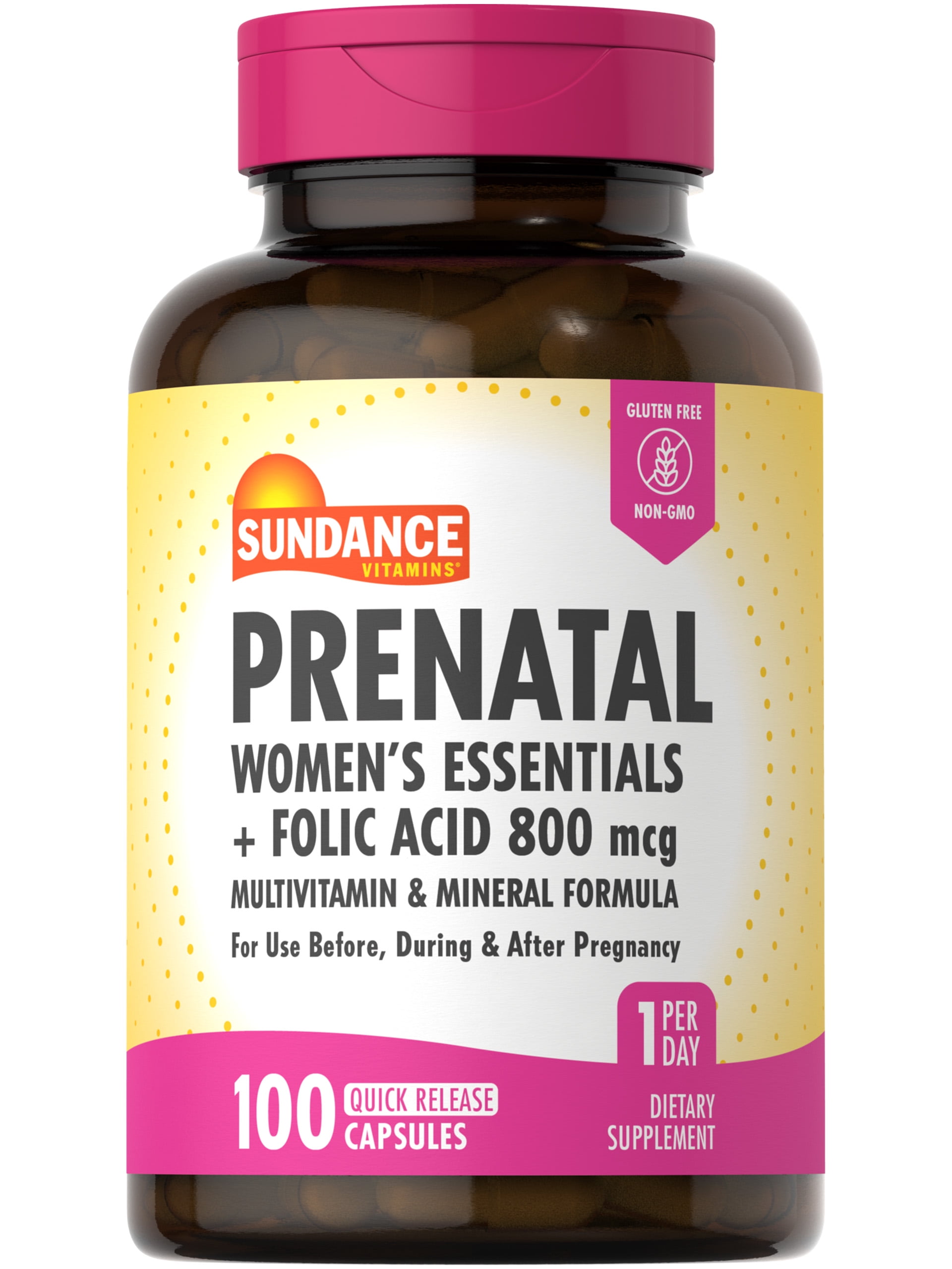 SUNDANCE PRENATAL MULTIVITAMIN MINERAL FORMULA 100 QUICK RELEASE CAPSULES FOLIC ACID 800 MCG NON-GMO GLUTEN FREE WOMEN