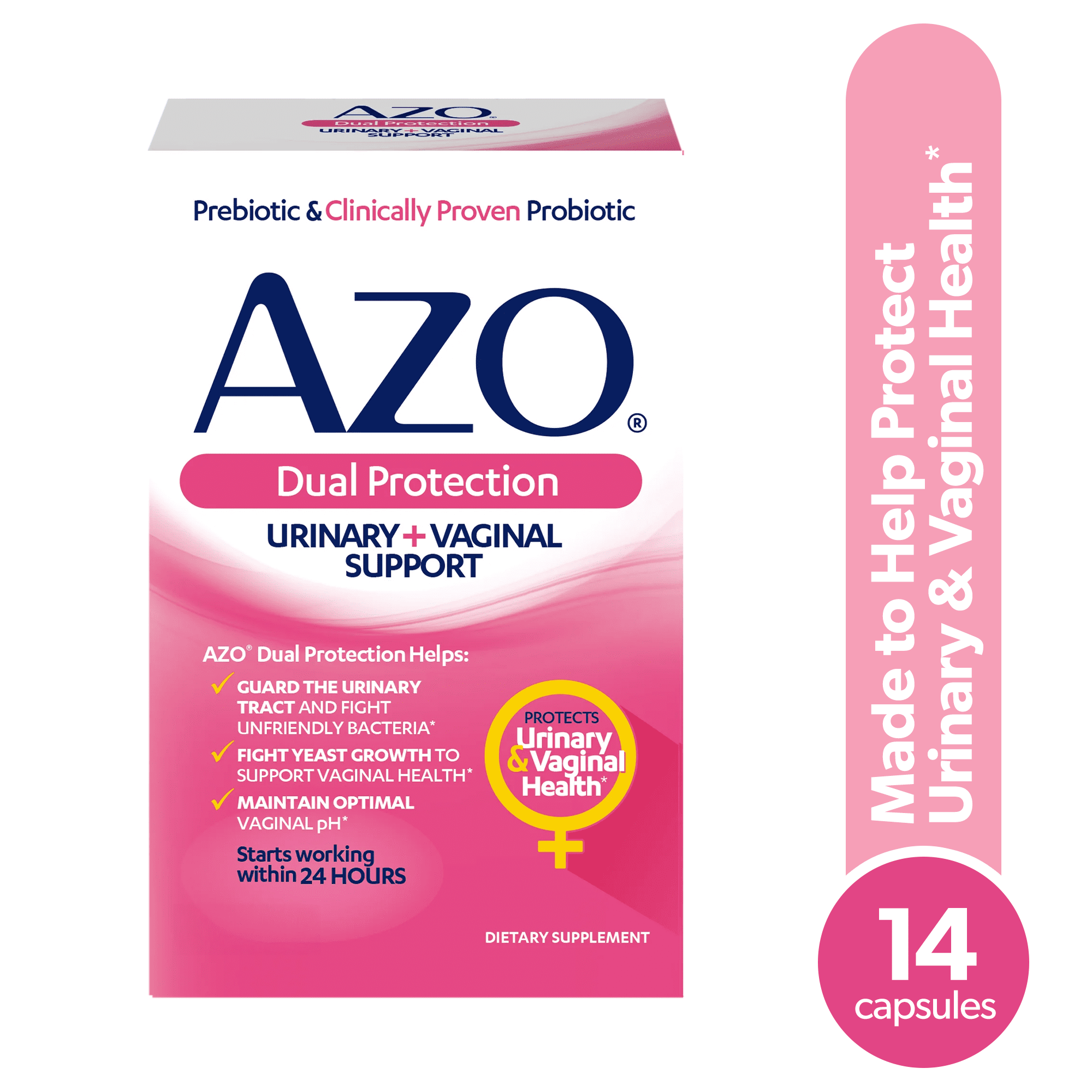AZO Dual Protection Prebiotic Probiotic Blend 14 Capsules- Urinary Vaginal Support