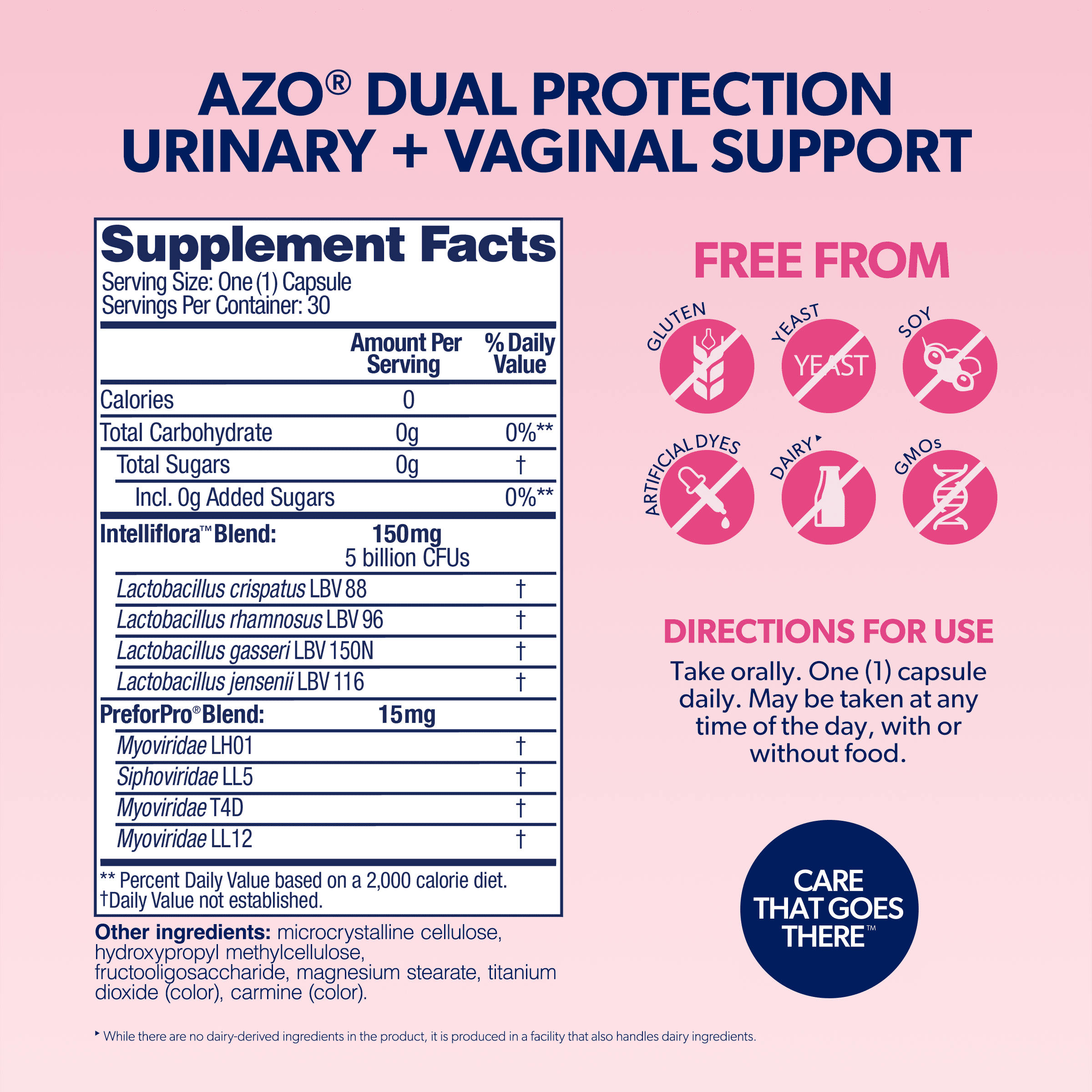 AZO Dual Protection Prebiotic Probiotic Blend 14 Capsules- Urinary Vaginal Support