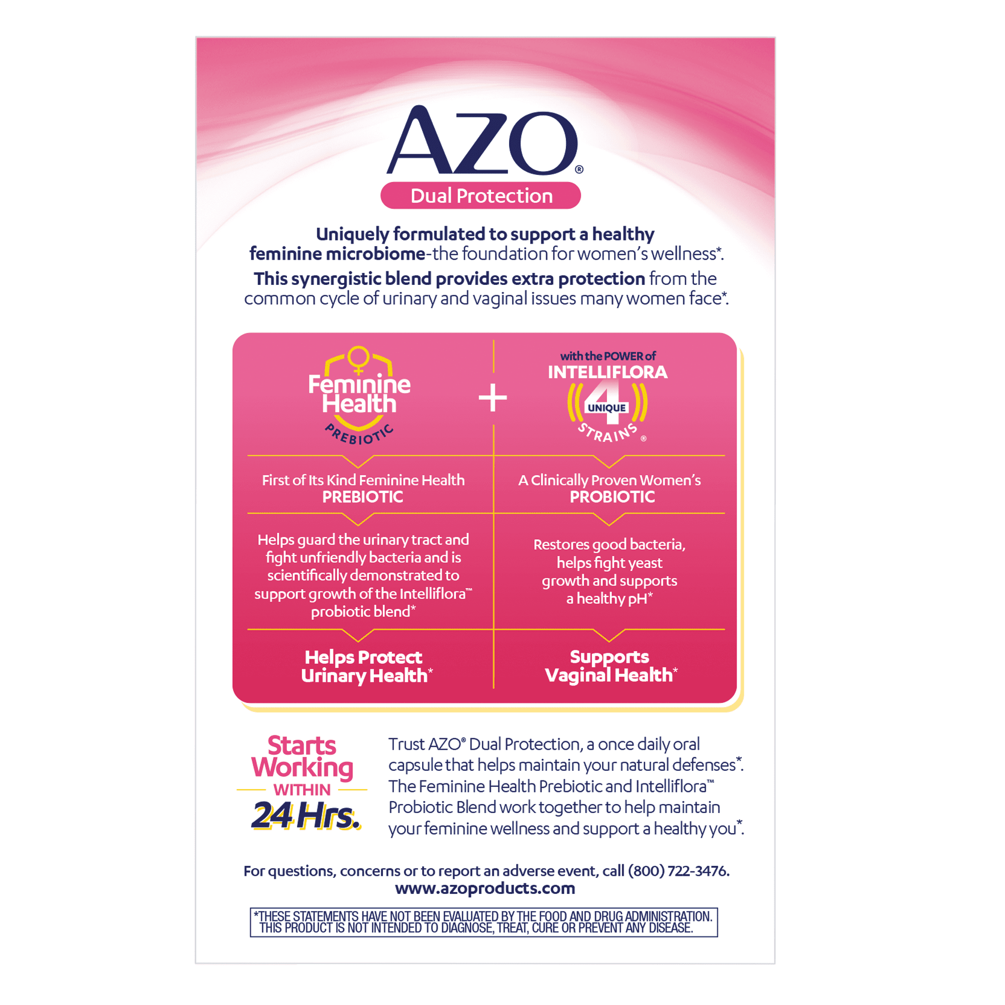 AZO Dual Protection Prebiotic Probiotic Blend 14 Capsules- Urinary Vaginal Support