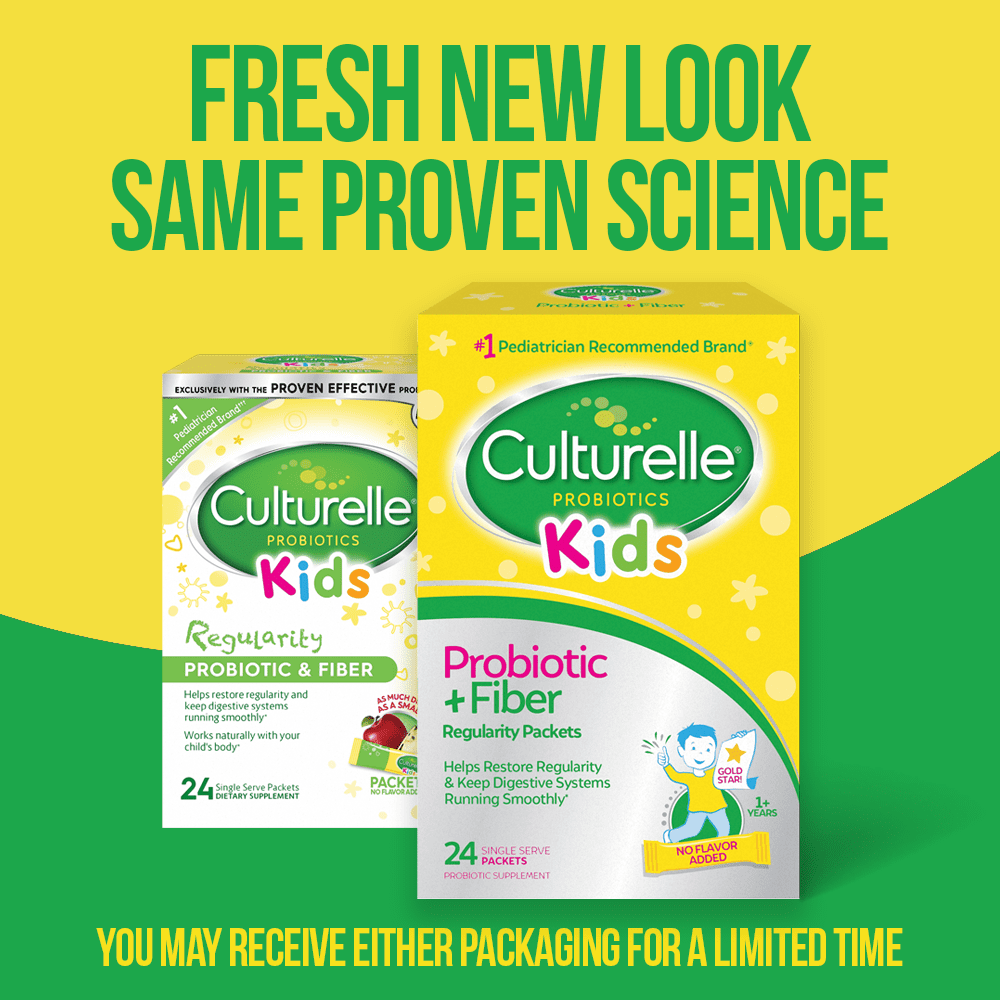 Culturelle Kids Probiotic Plus Fiber Probiotic Supplement for Kids 3 Plus Months 24 Packets