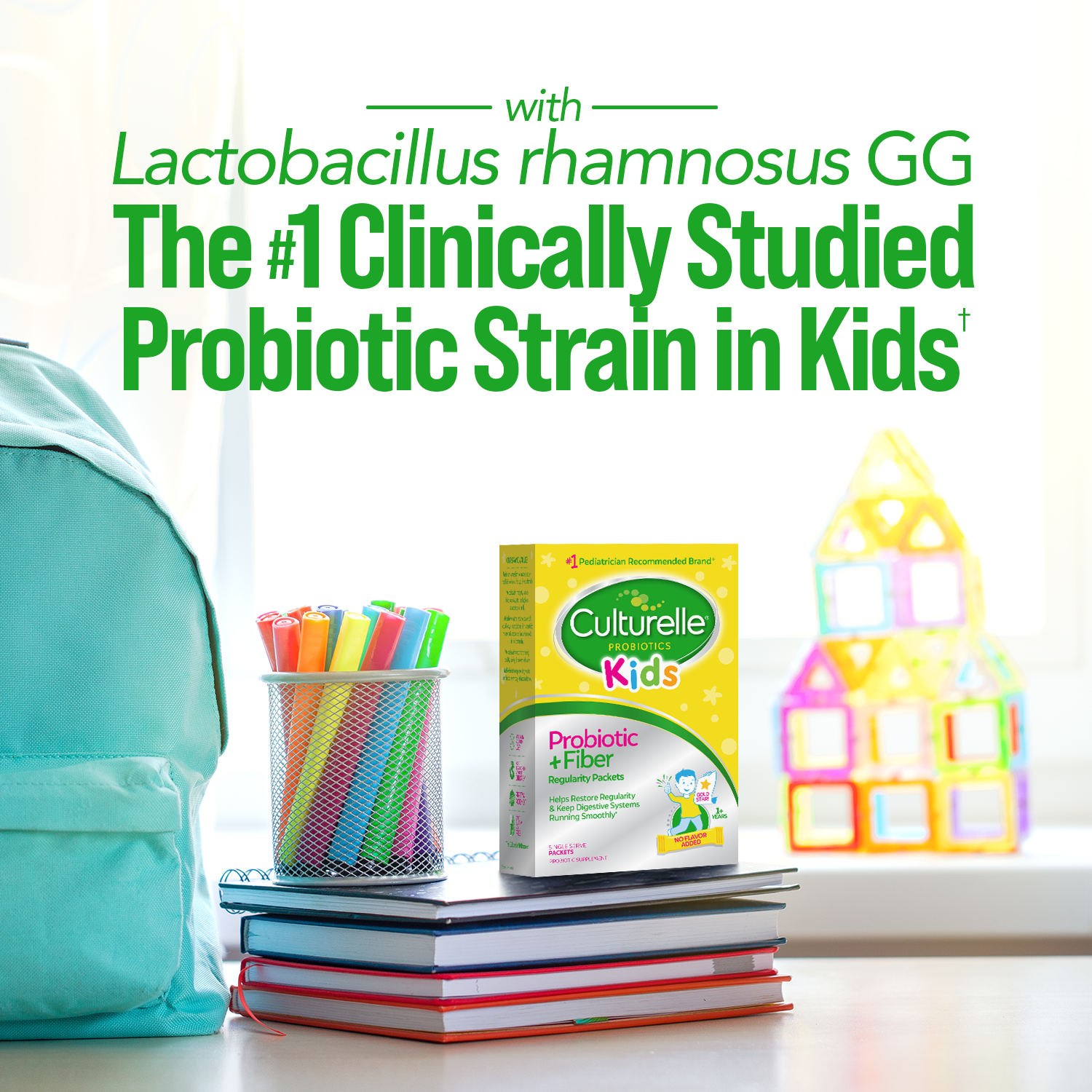 Culturelle Kids Probiotic Plus Fiber Probiotic Supplement for Kids 3 Plus Months 24 Packets