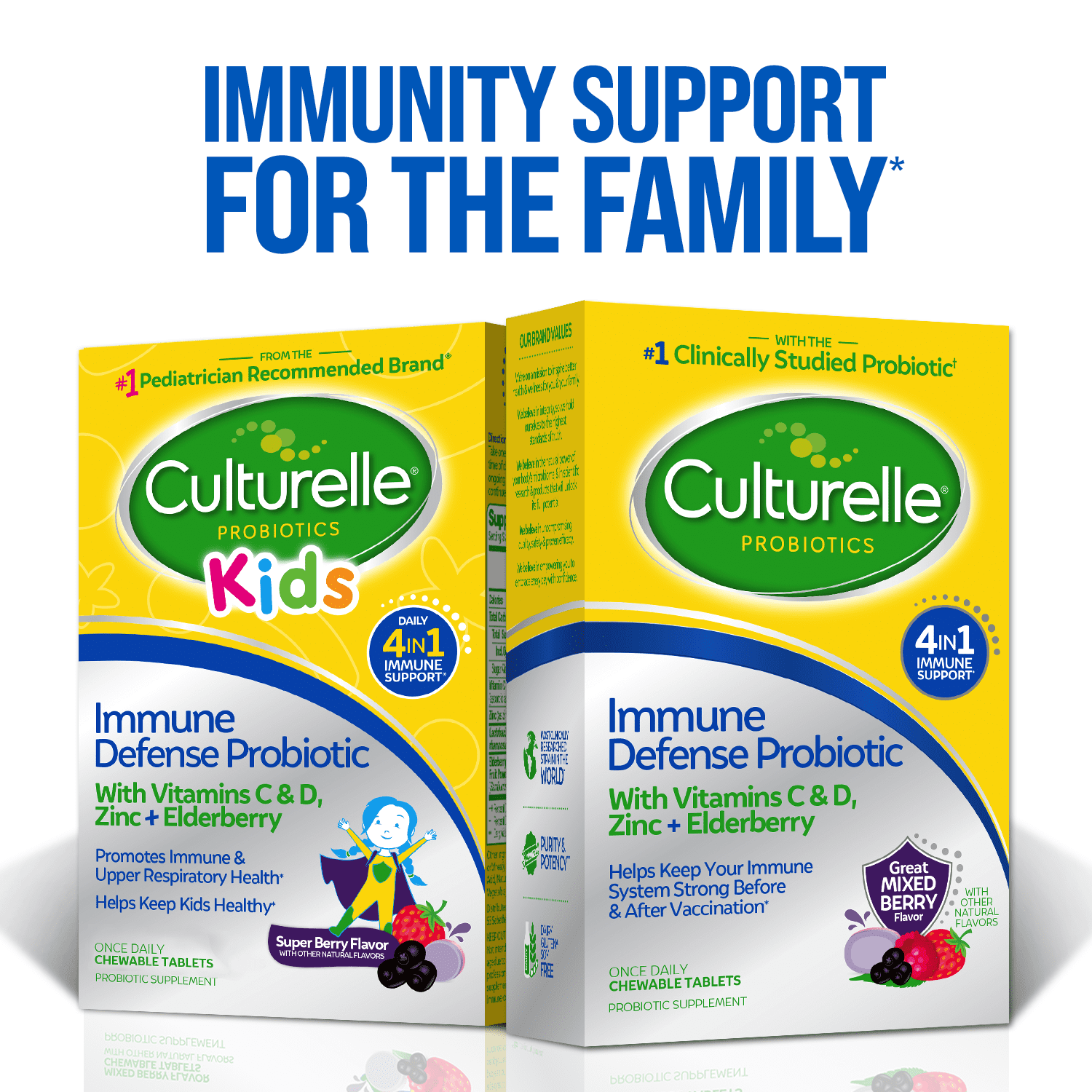 Culturelle Kids Immune Defense Probiotic Tablets with Vitamin C Vitamin D Zinc Elderberry 20 Count