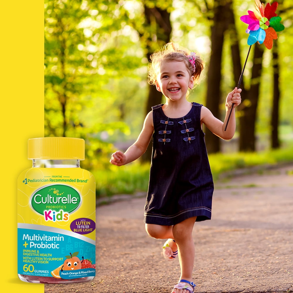Culturelle Kids Multivitamin Probiotic Gummies Peach Orange Mixed Berry Flavors 60 Count