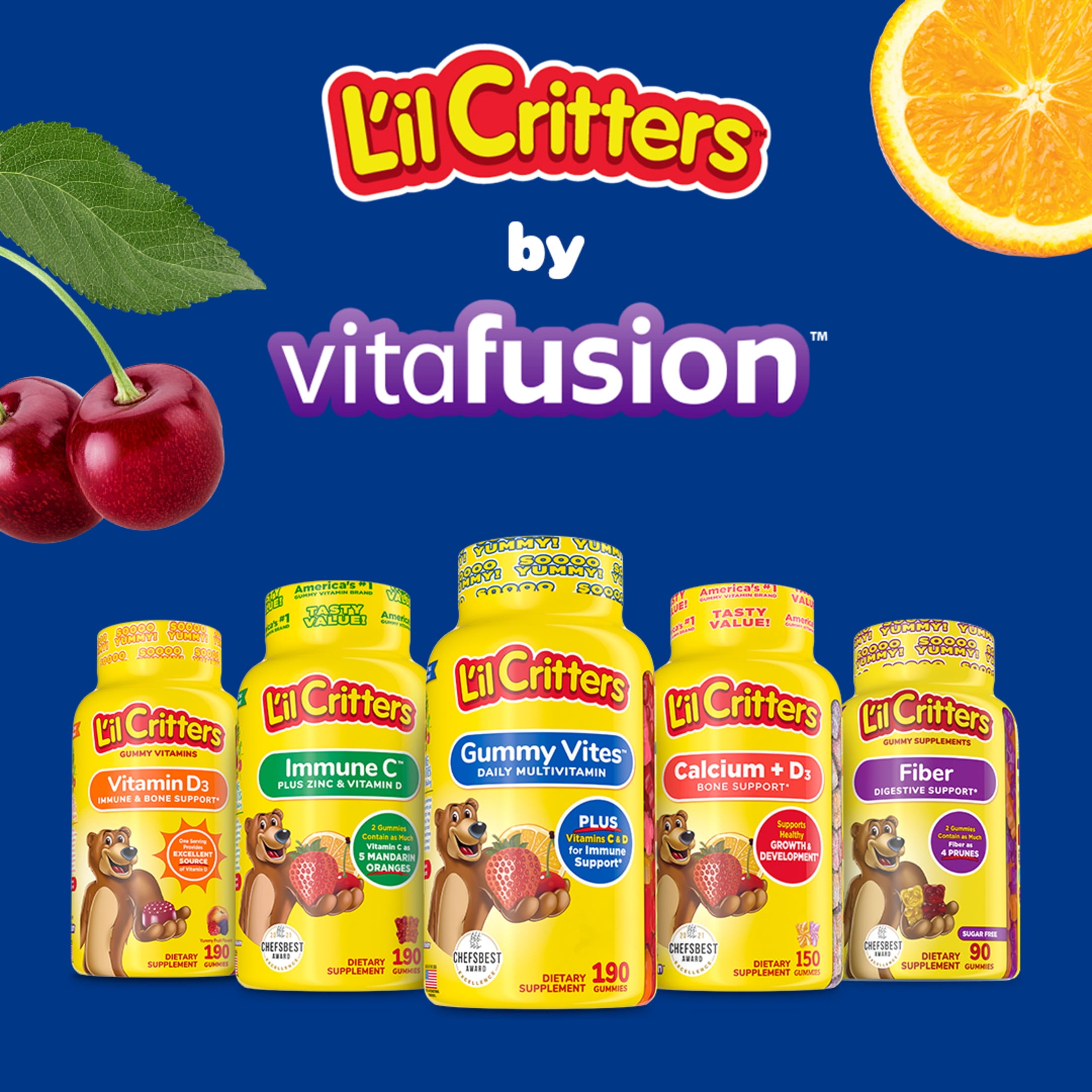 Lil Critters Probiotic Gummies for Kids Digestive Health Support Grape Cherry Orange Flavors 60 Gummies