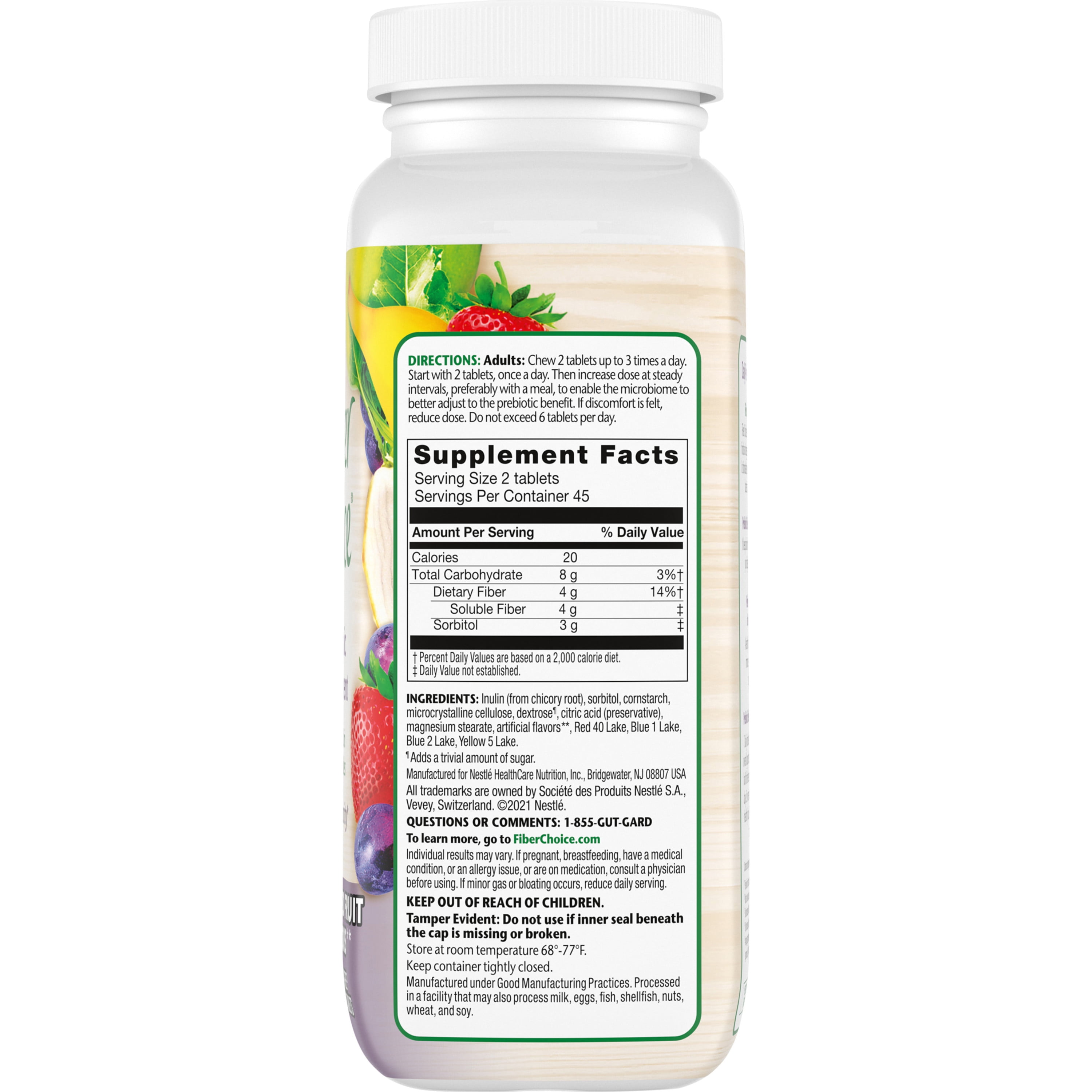 Fiber Choice Daily Prebiotic Supplement Assorted Fruit Chewable Tablets 90 Count