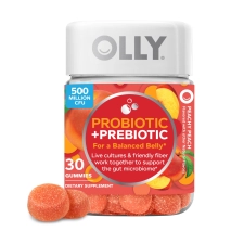 OLLY Probiotic Prebiotic Fiber Gummy Digestive Gut Health Supplement Peach 30 Ct