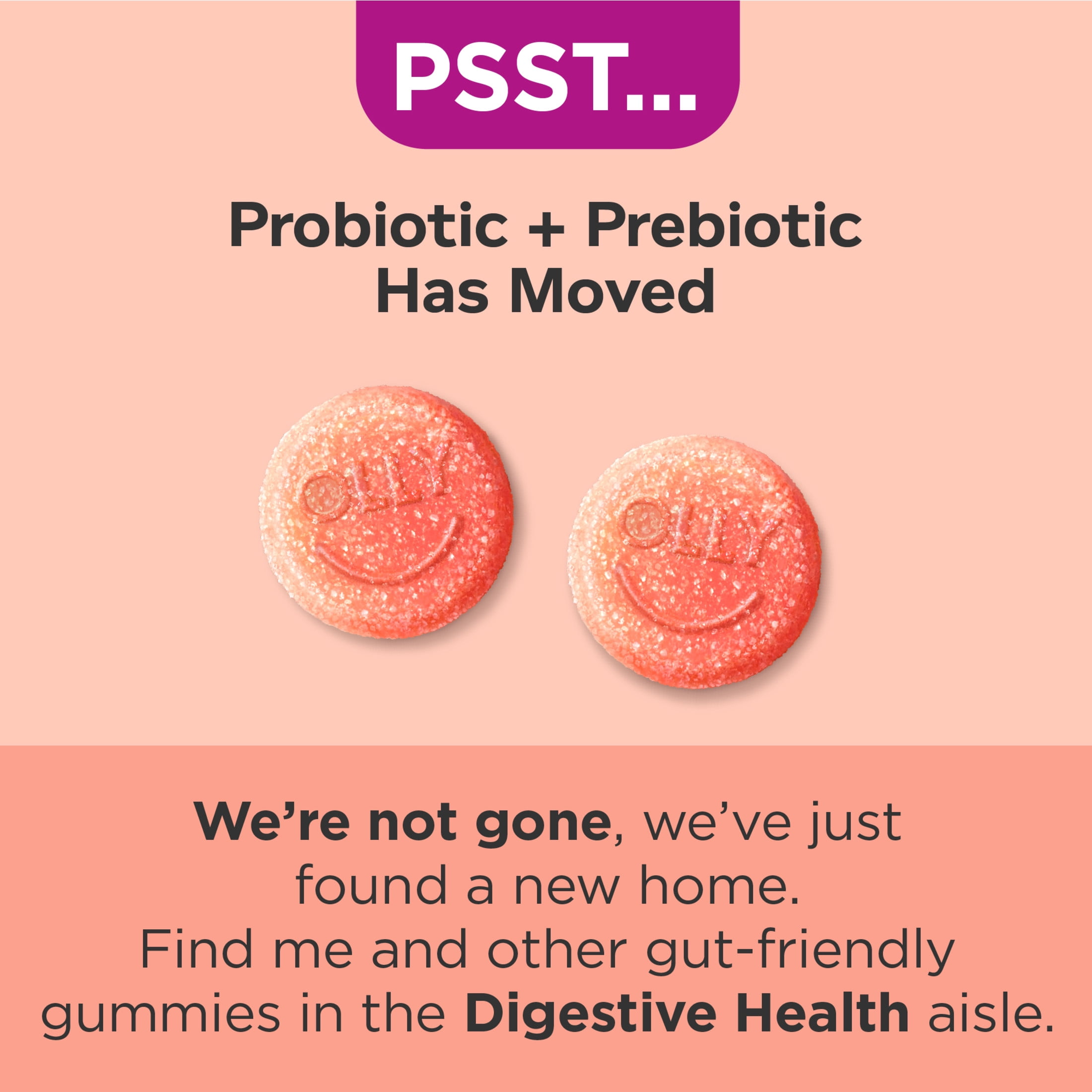 OLLY Probiotic Prebiotic Fiber Gummy Digestive Gut Health Supplement Peach 30 Ct
