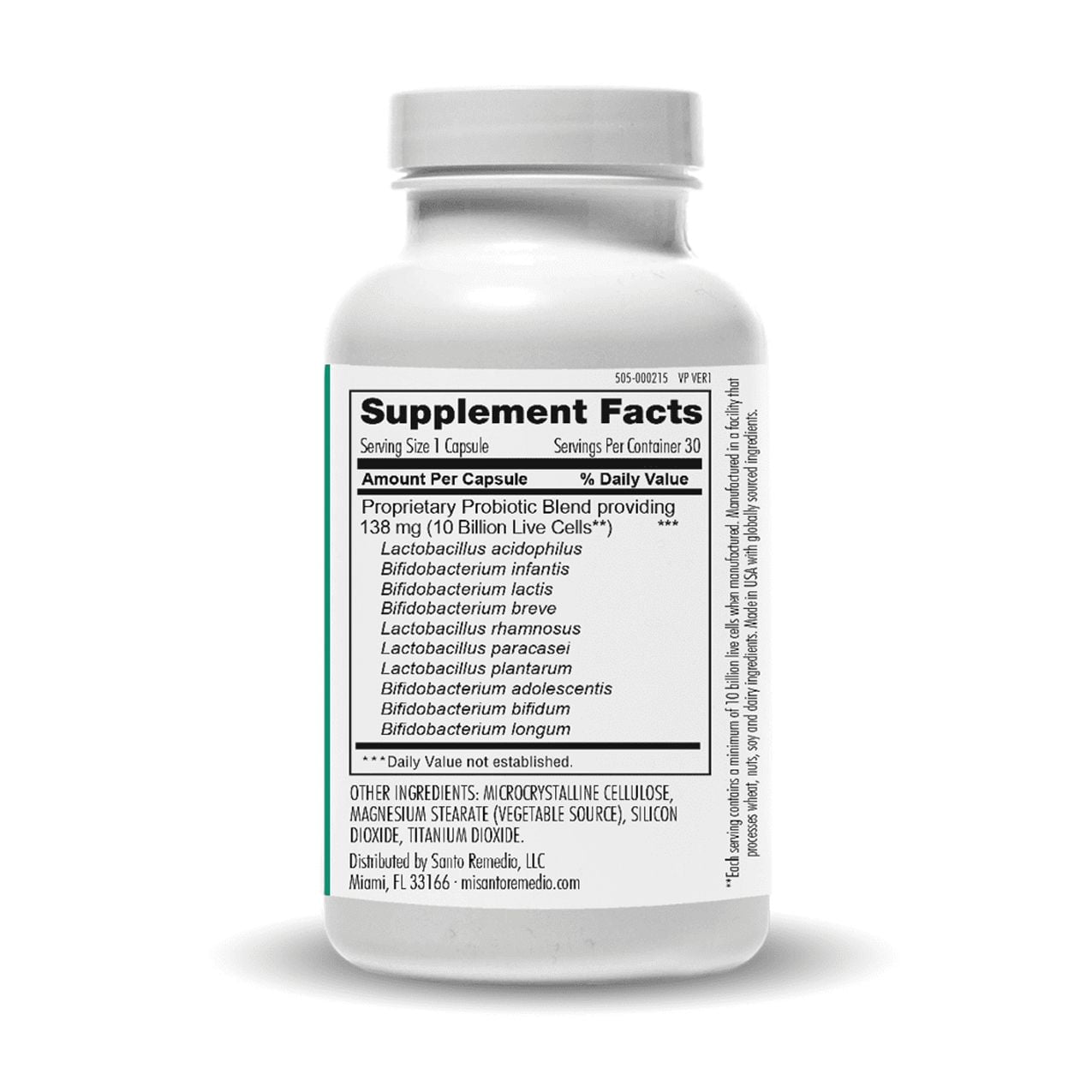 Santo Remedio Probiotic Digestive Health Supplement Unisex 138mg 30 Count