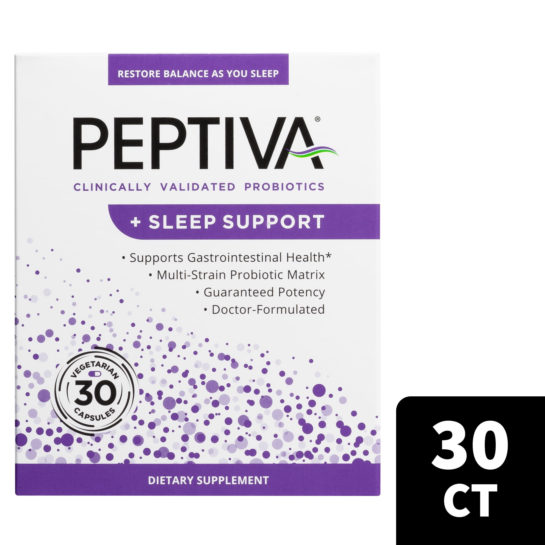 Peptiva Probiotic Sleep Support 26 Billion CFU Multi-Strain Lactobacillus Acidophilus Bifidobacterium Melatonin 30ct