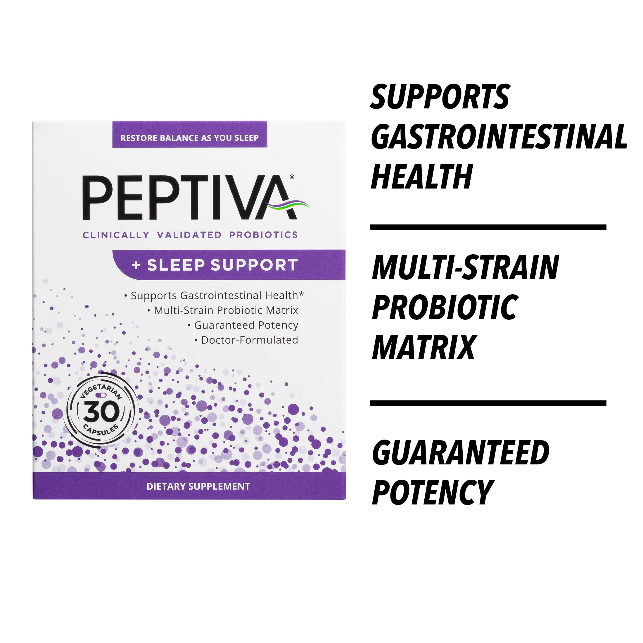 Peptiva Probiotic Sleep Support 26 Billion CFU Multi-Strain Lactobacillus Acidophilus Bifidobacterium Melatonin 30ct