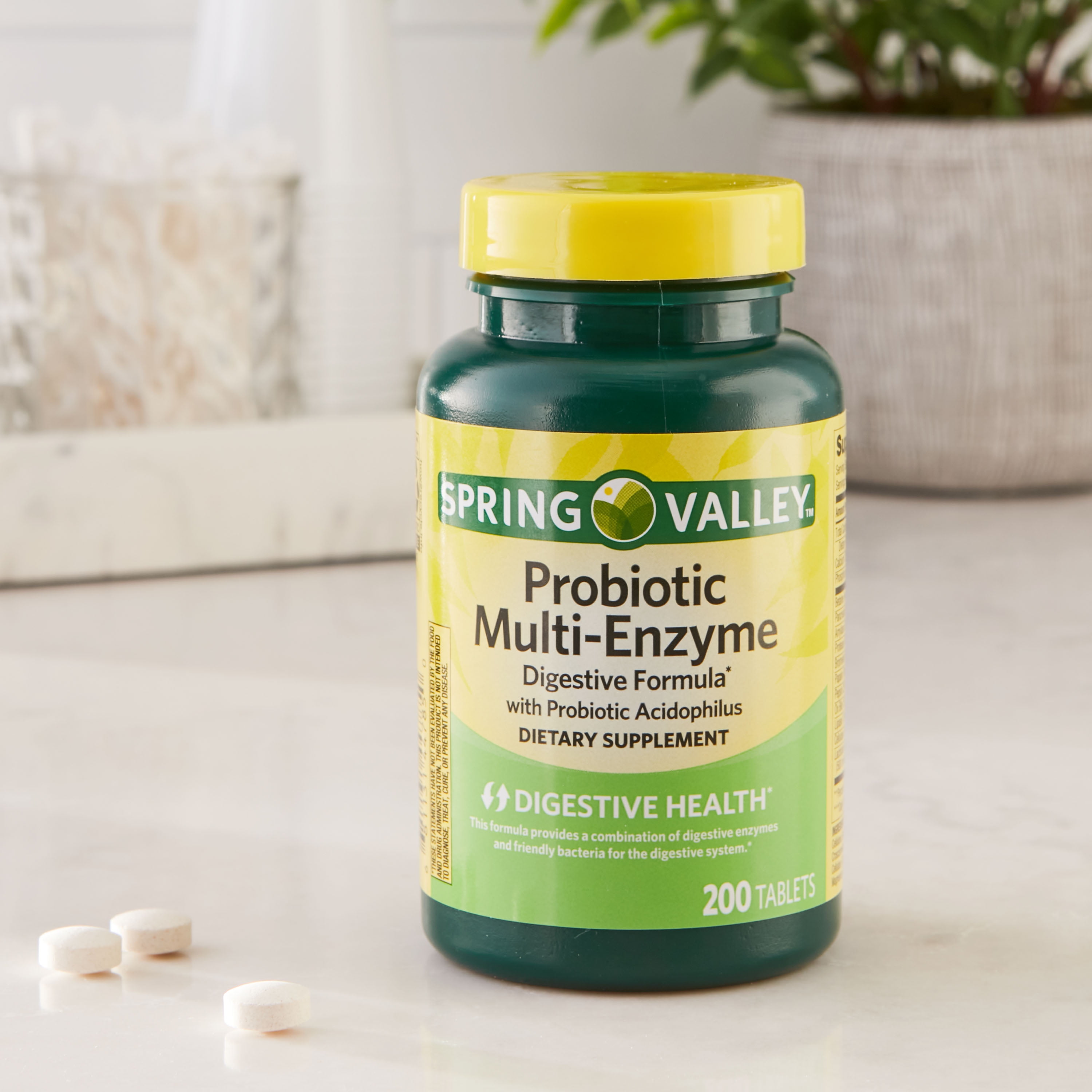 Spring Valley Probiotic Multi-Enzyme Digestive Formula 200 Count Tablets for Digestion Support