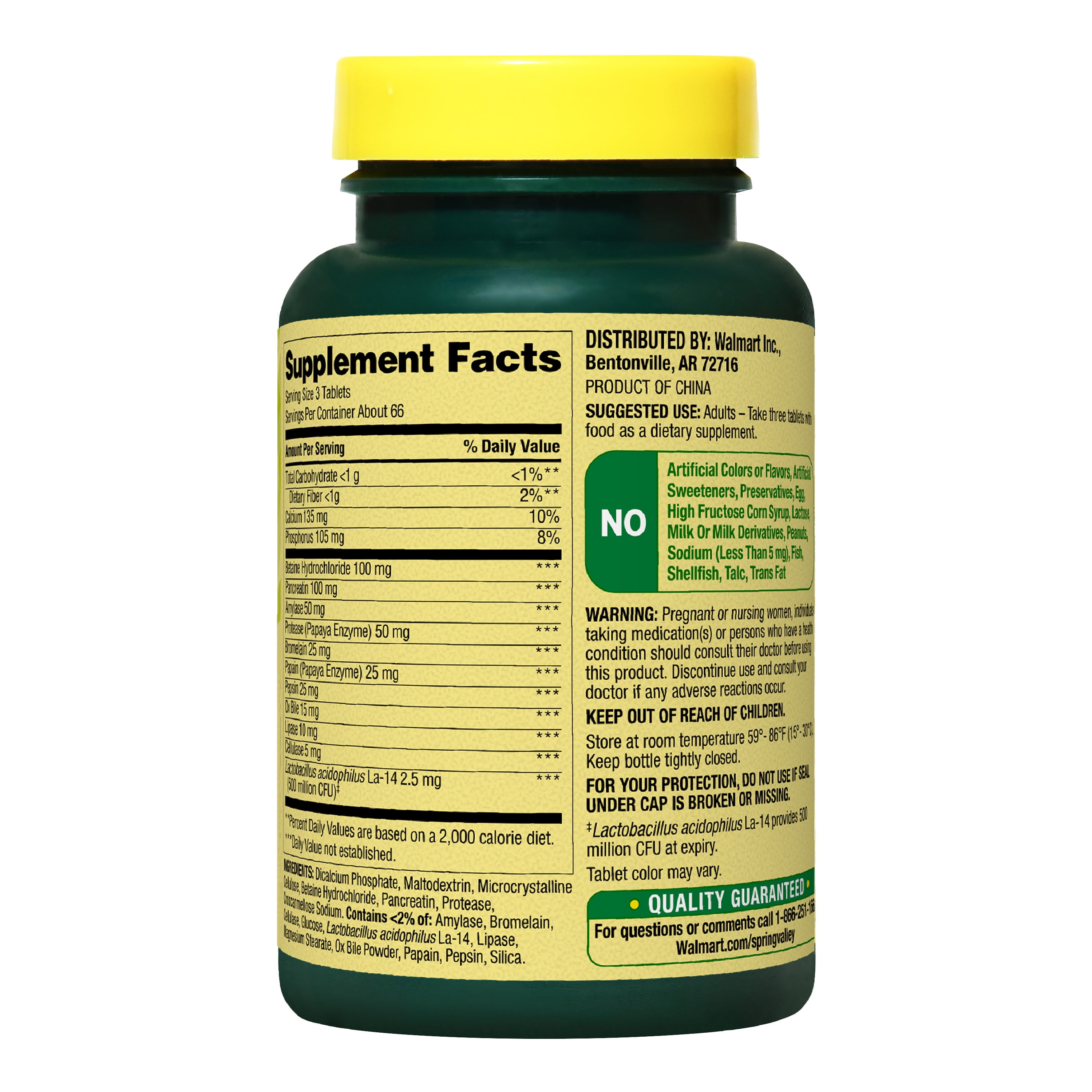 Spring Valley Probiotic Multi-Enzyme Digestive Formula 200 Count Tablets for Digestion Support