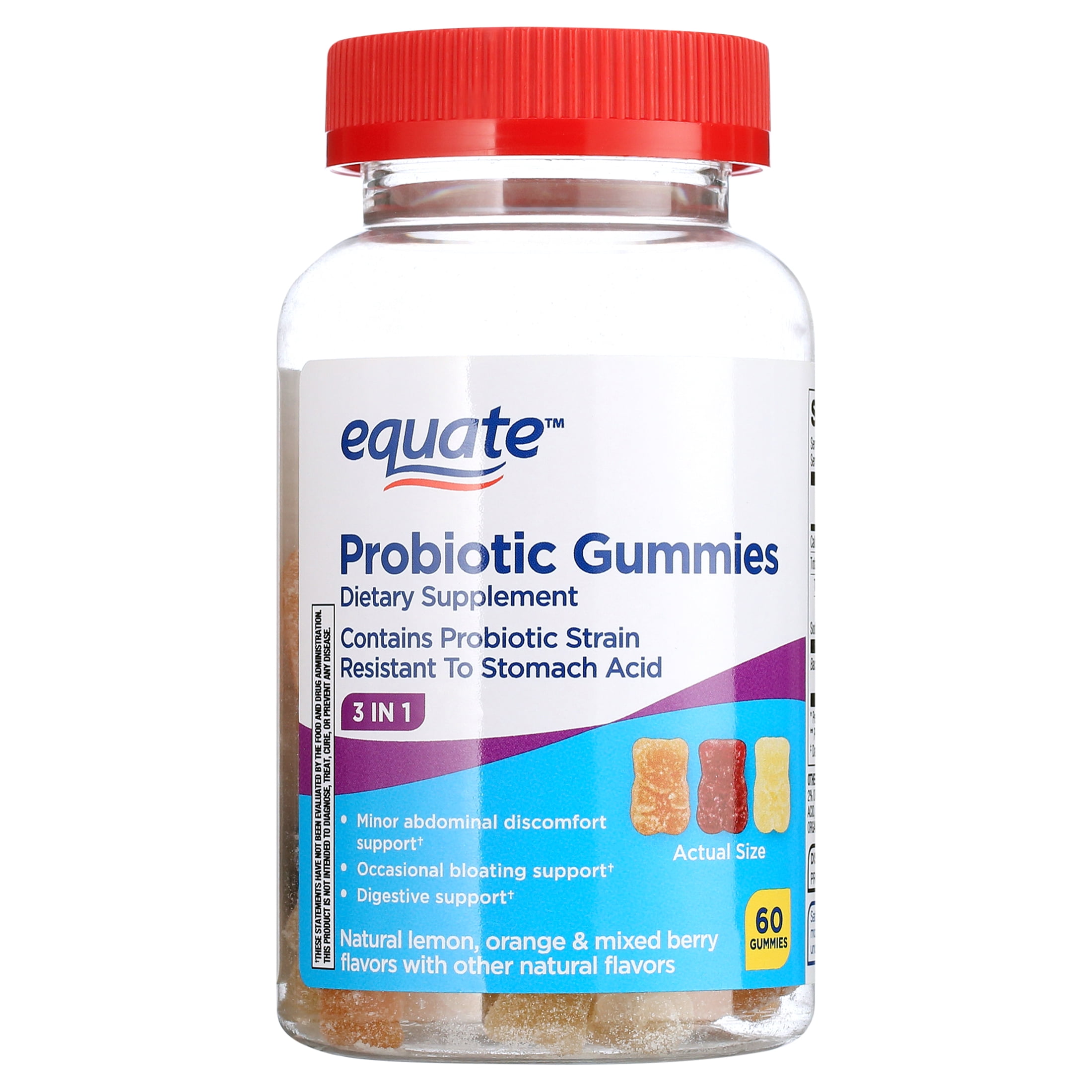 Equate 3in1 Daily Probiotic Gummies Natural Fruit Flavors 60 Count Unisex