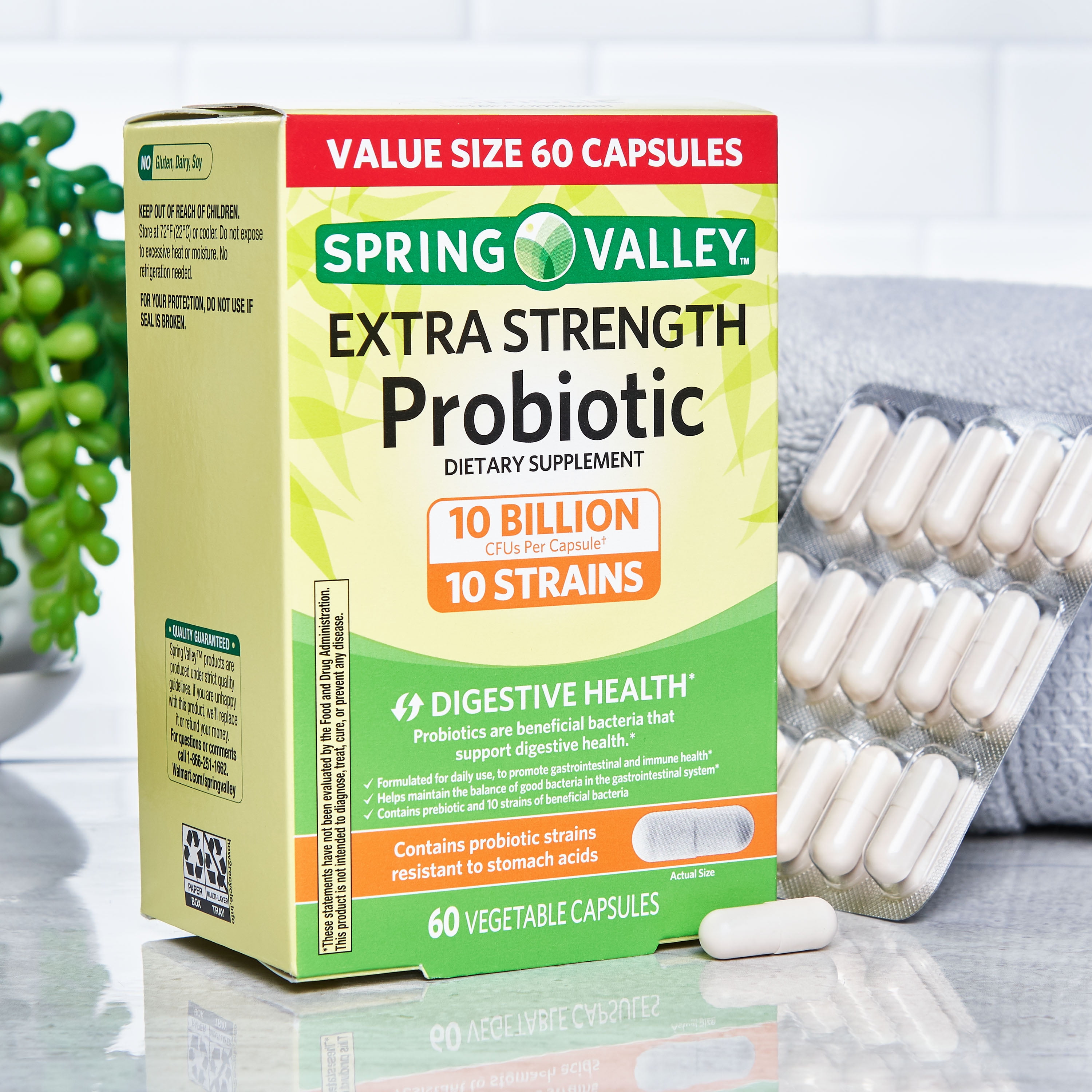 Spring Valley Extra Strength Probiotic Vegetable Capsules 10B CFU 60 Ct