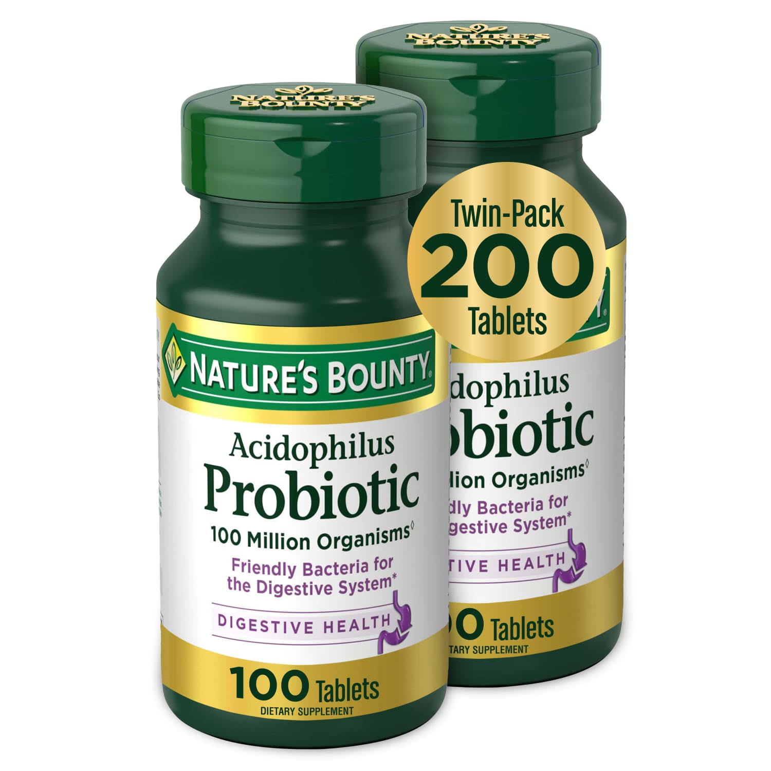 Nature's Bounty Acidophilus Probiotic Digestive Health Supplement 100 Ct 2 Pack Men Women