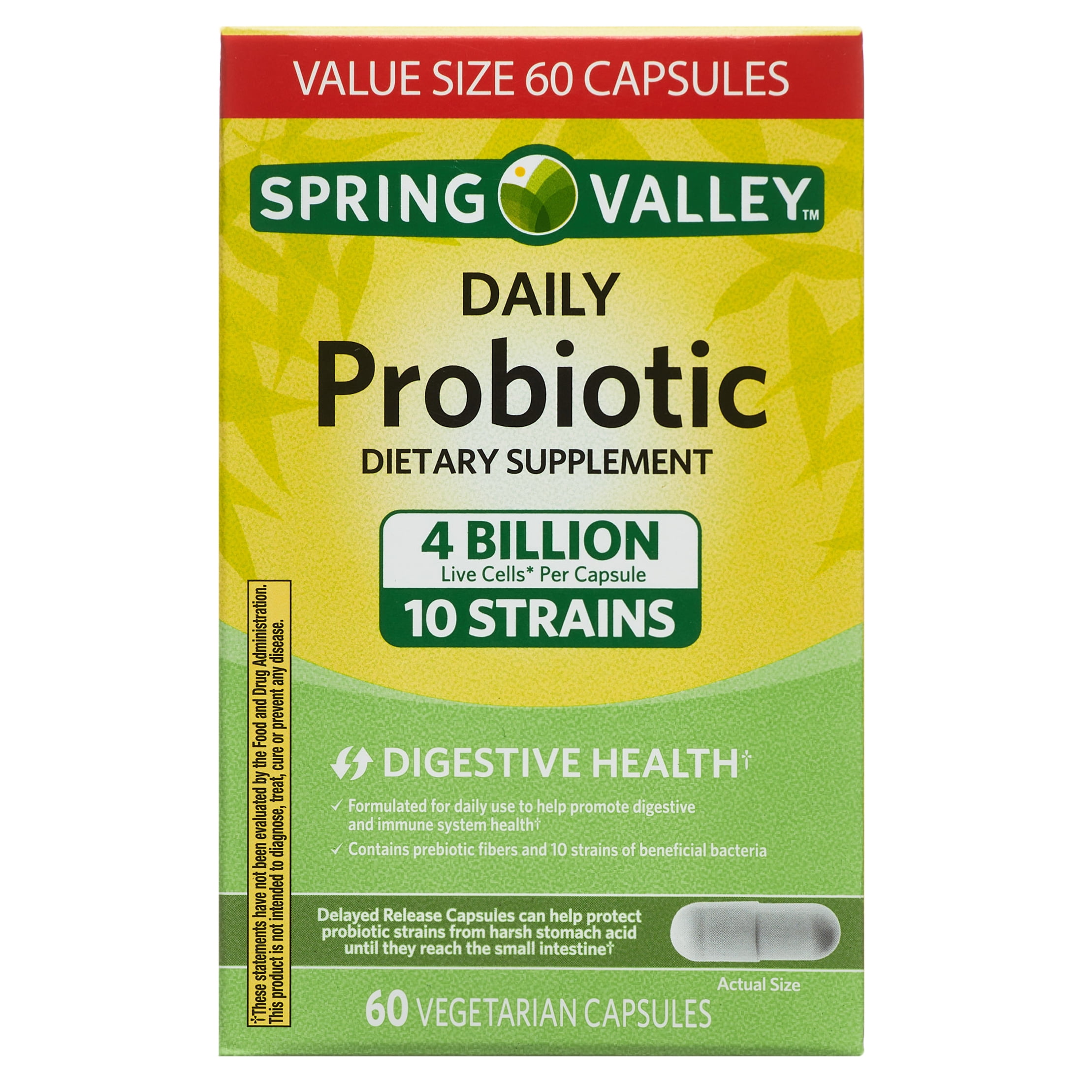 Spring Valley Daily Probiotic Supplement Delayed Release Capsules Digestive Concerns 60 Count