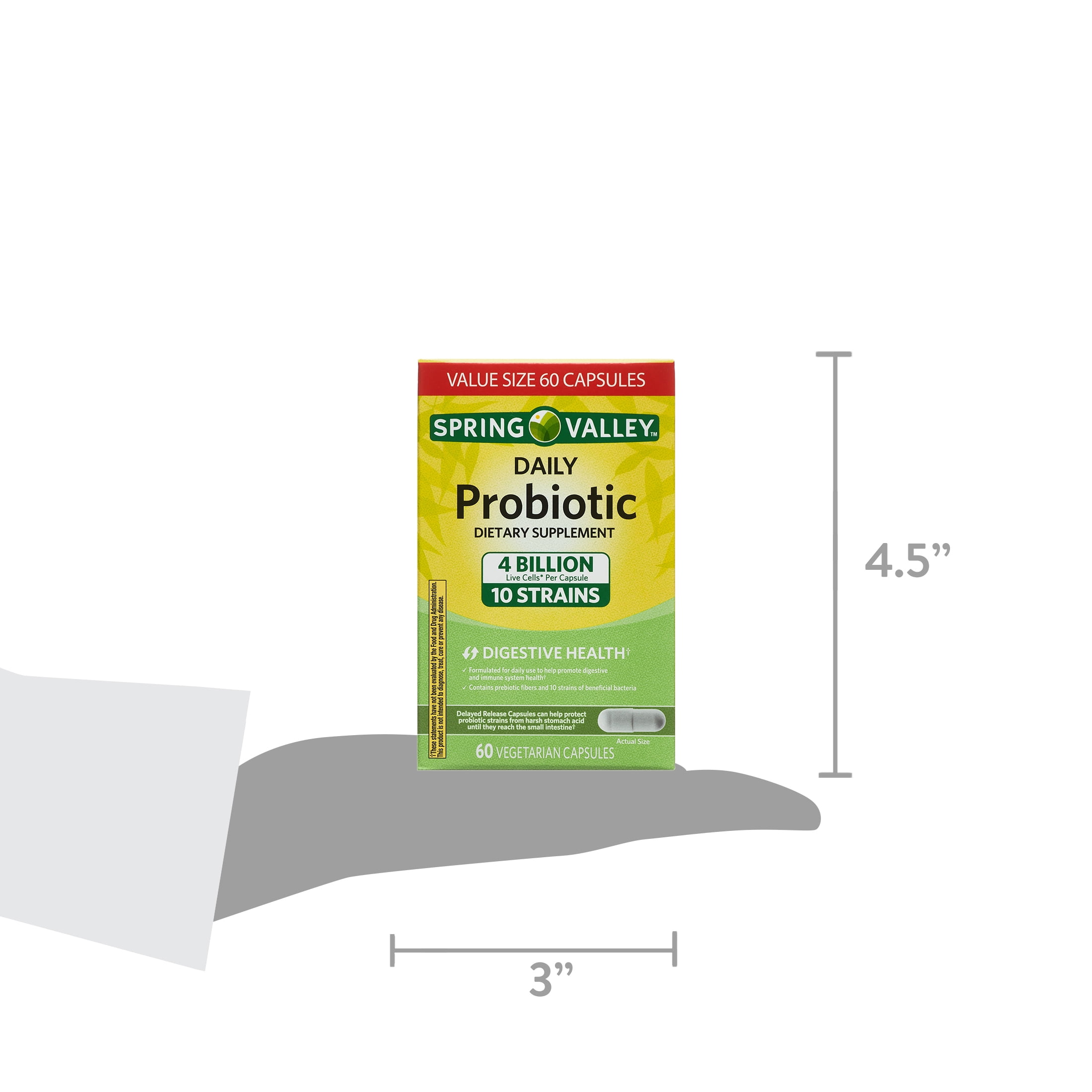 Spring Valley Daily Probiotic Supplement Delayed Release Capsules Digestive Concerns 60 Count
