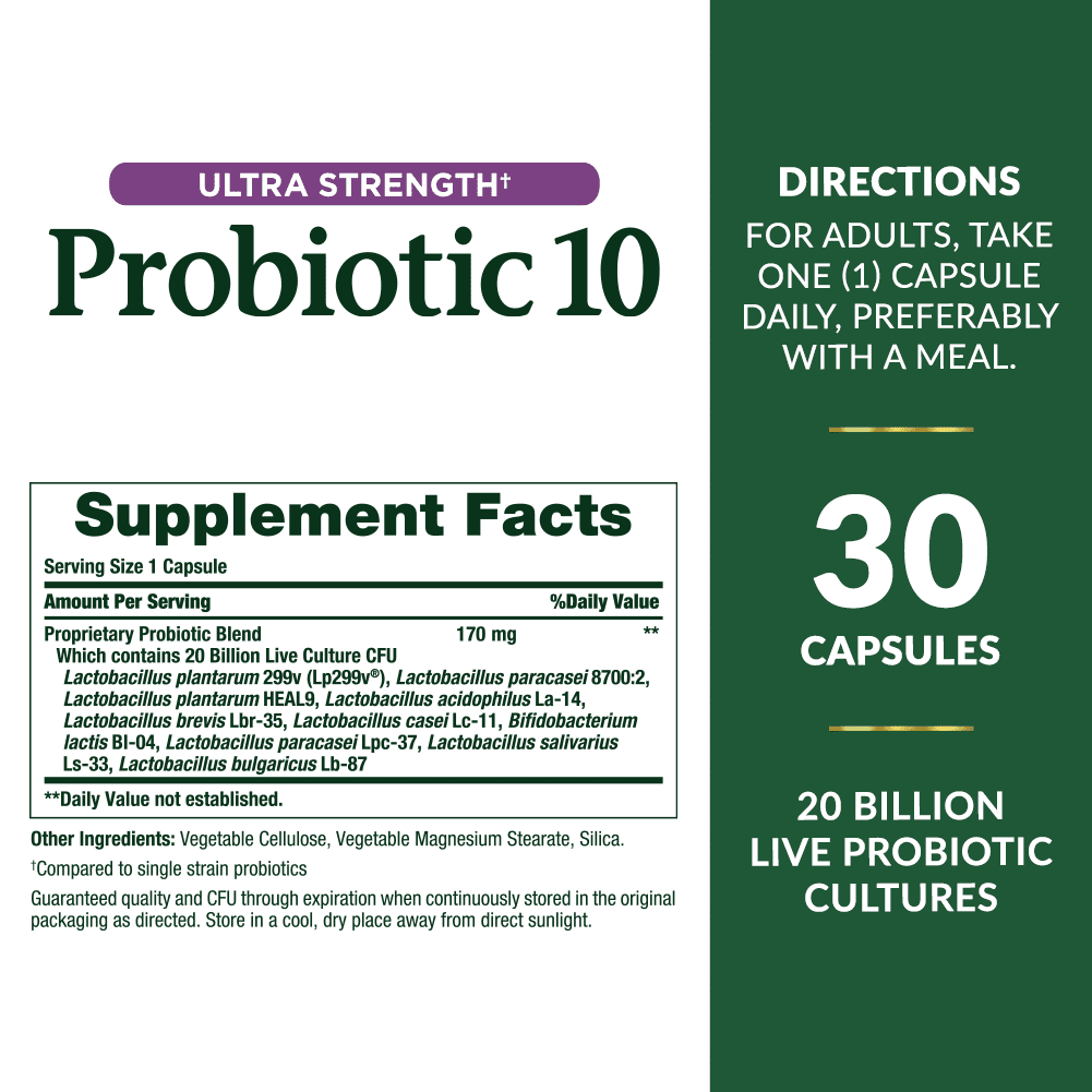 Nature's Bounty Ultra Strength Probiotic 10 Digestive Health Immune Support Capsules 30 Ct