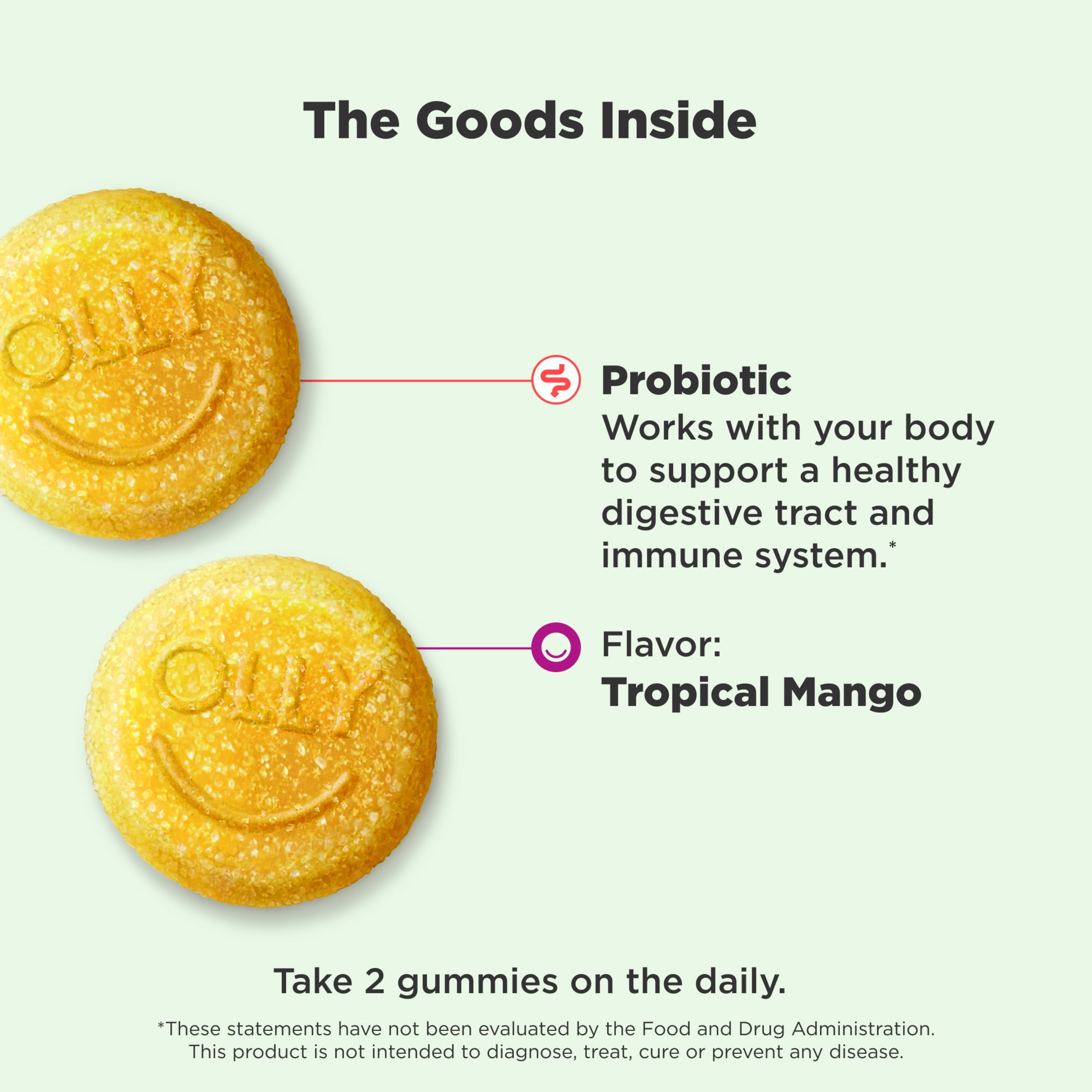 OLLY Probiotic Gummy Immune Digestive Health Supplement Mango Flavor 50 Ct