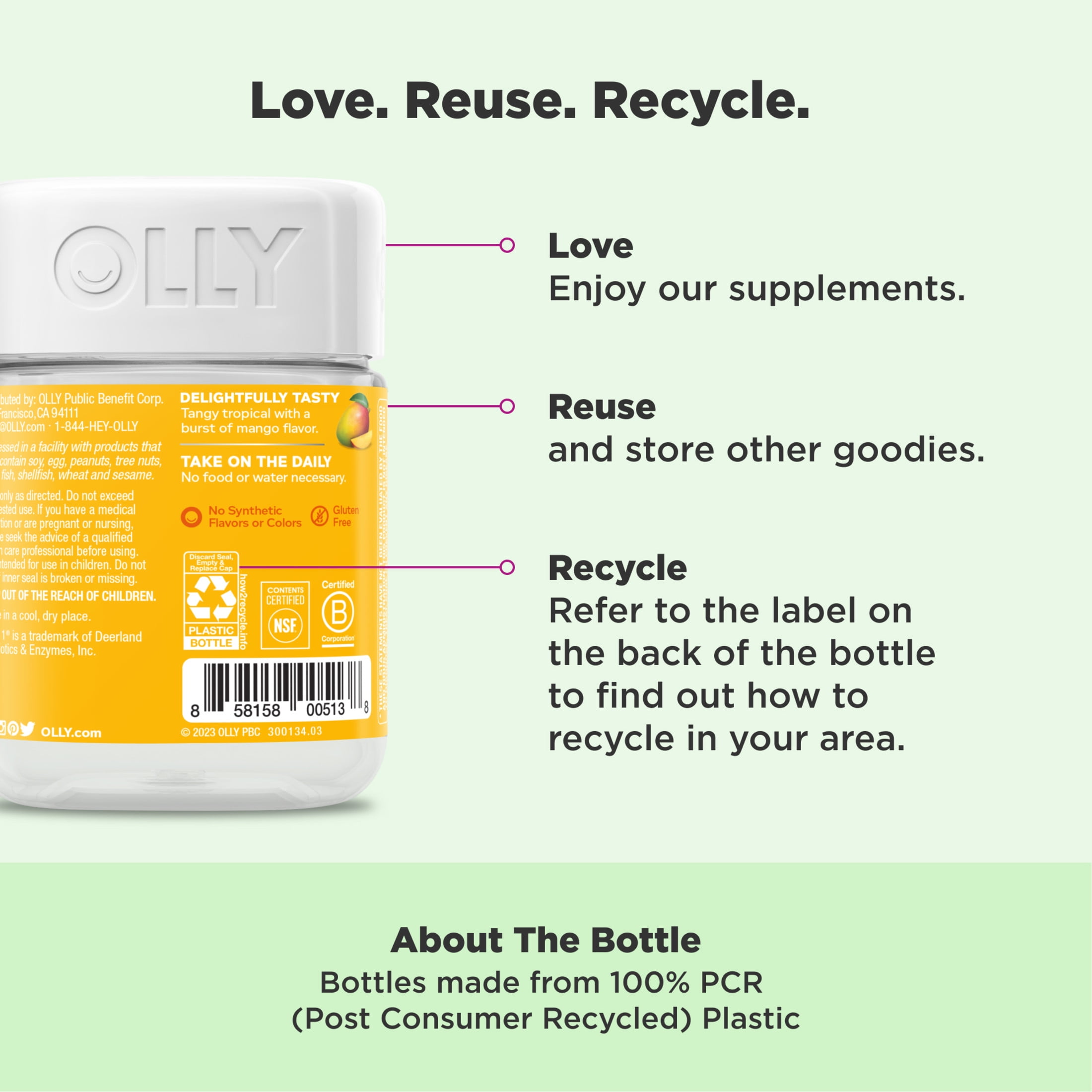 OLLY Probiotic Gummy Immune Digestive Health Supplement Mango Flavor 50 Ct