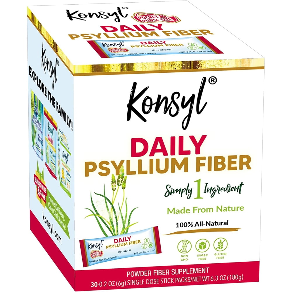 Konsyl Daily Psyllium Fiber Stick Packs On The Go Supplement Powder 30 Packets