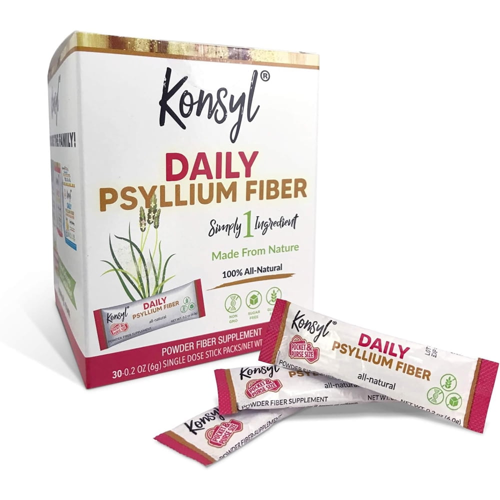 Konsyl Daily Psyllium Fiber Stick Packs On The Go Supplement Powder 30 Packets