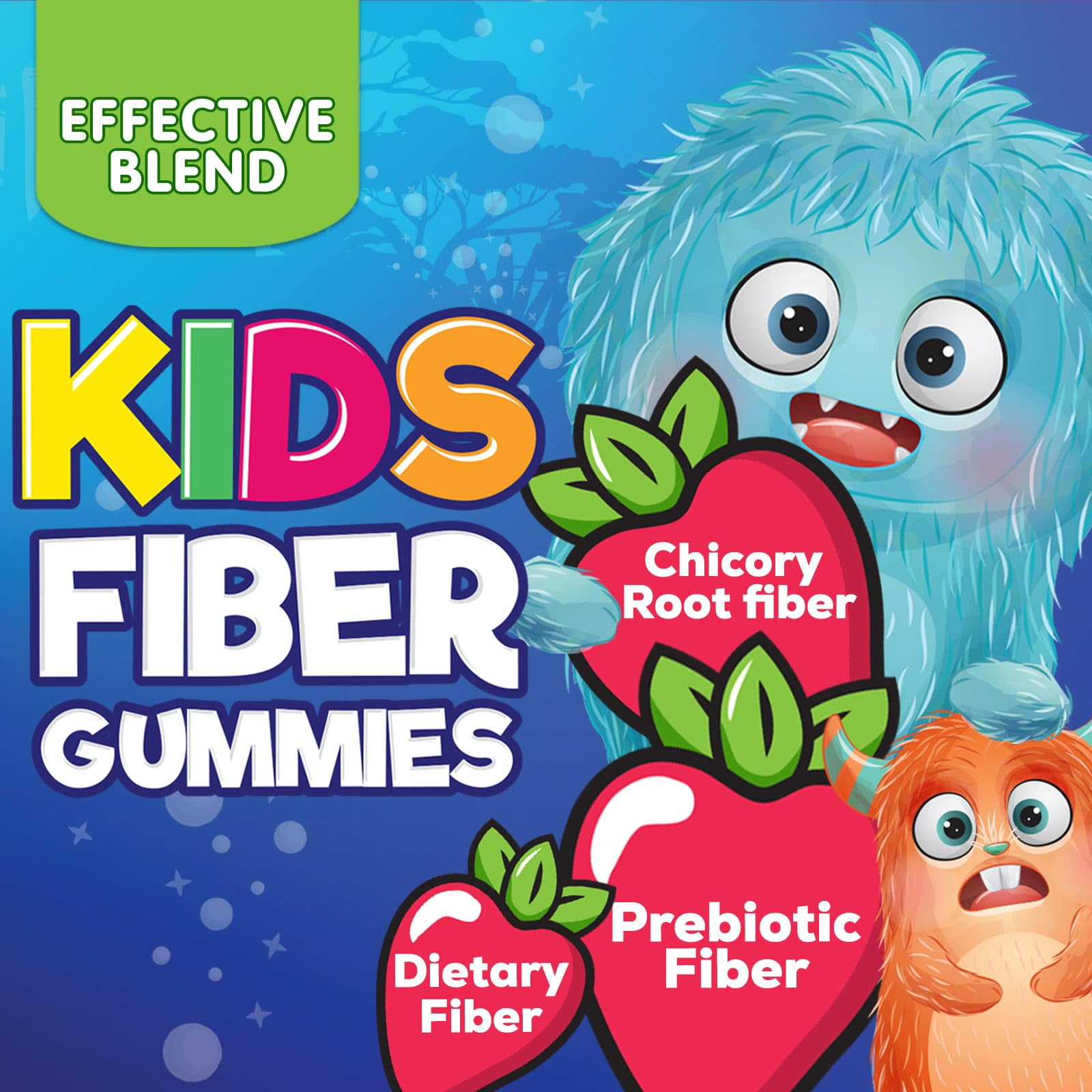 Kids' Fiber Gummies Supplement - Daily Prebiotic Fiber for Regularity & Digestive Health - Plant-Based Vitamins - Vegan - Berry Flavor - 60 Gummies