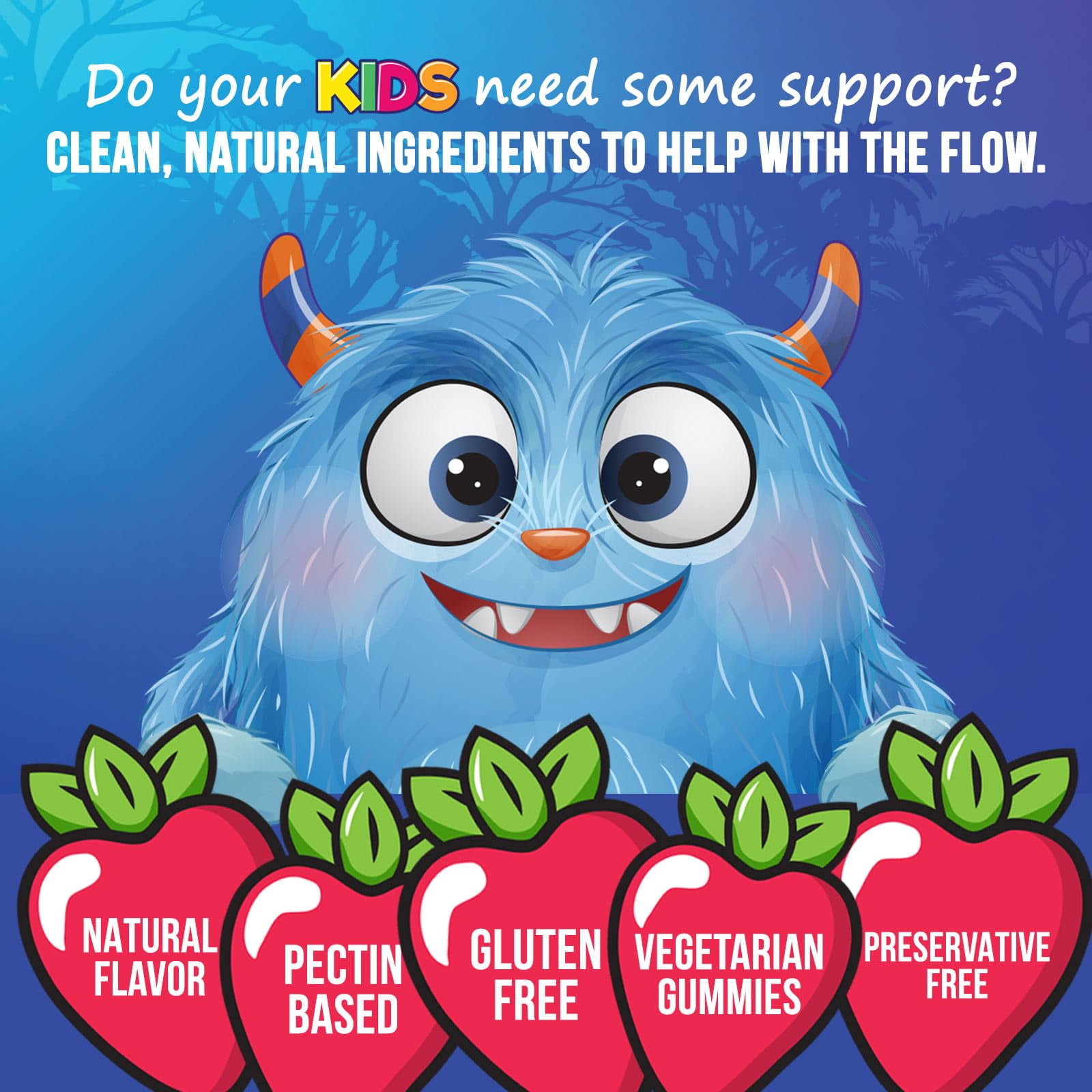 Kids' Fiber Gummies Supplement - Daily Prebiotic Fiber for Regularity & Digestive Health - Plant-Based Vitamins - Vegan - Berry Flavor - 60 Gummies