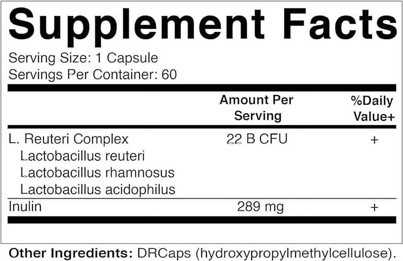 Vitamatic Lactobacillus Reuteri Complex 22 Billion DR Capsules 60 Count Digestive Support with Prebiotic Inulin Fiber