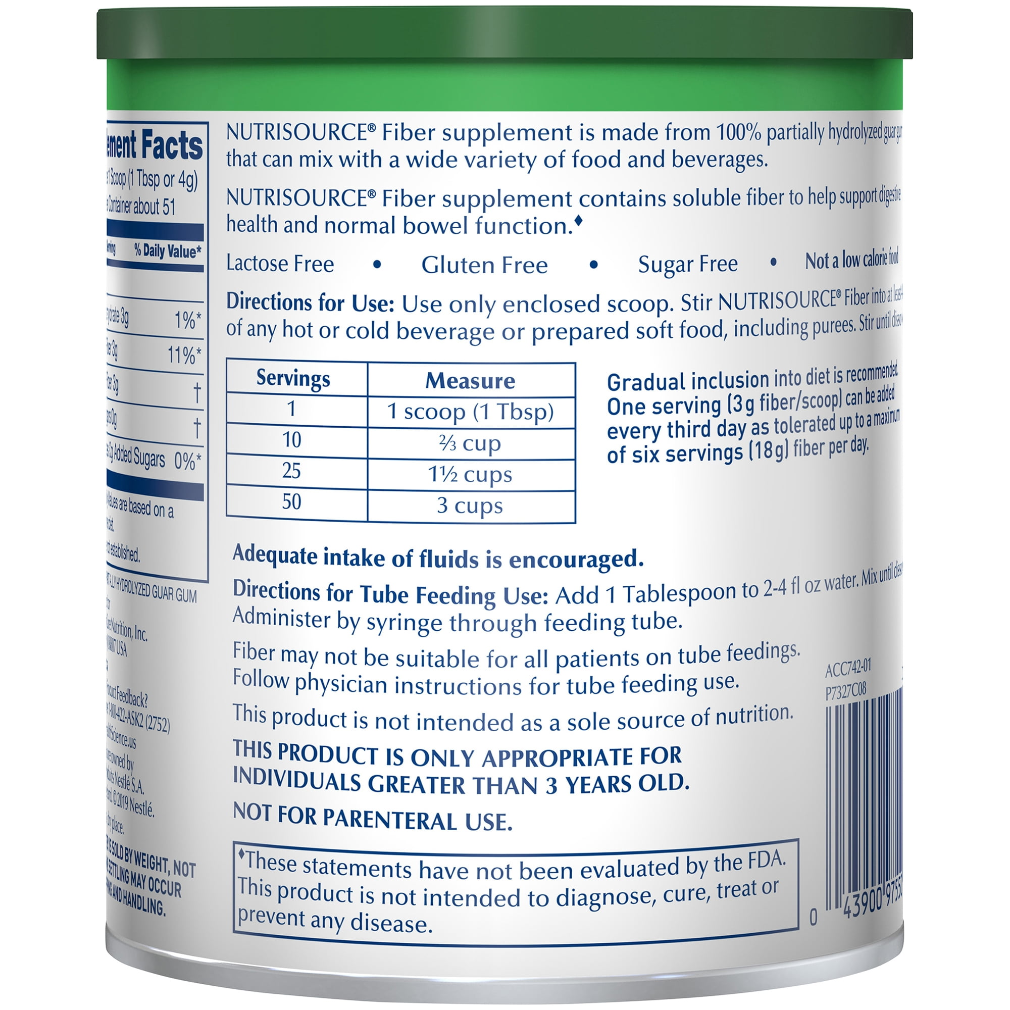 Nestle Nutrisource Fiber Supplement Unflavored 7.2 oz Canister