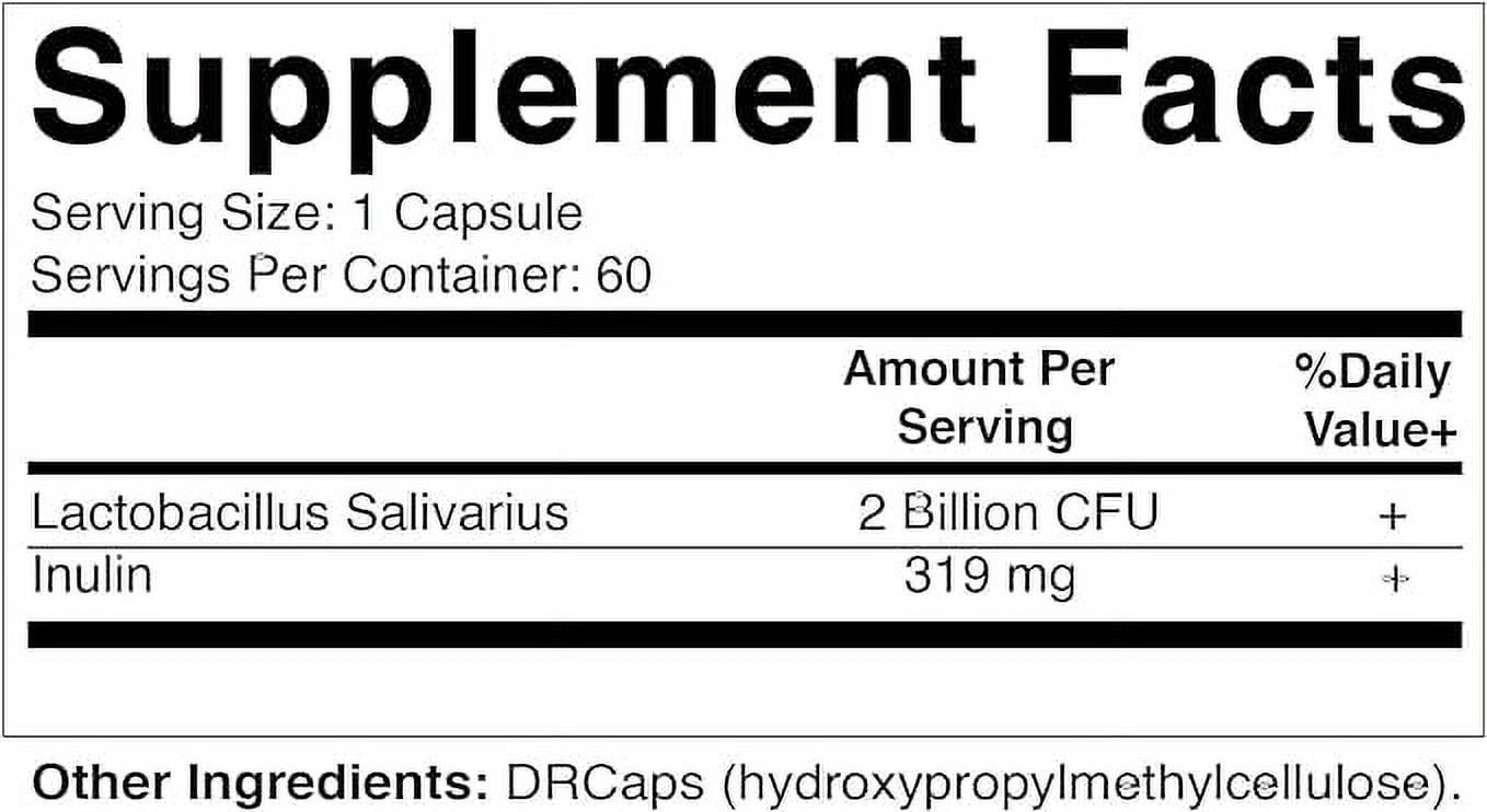 Vitamatic Lactobacillus Salivarius 2 Billion DR Capsules 60 Count Digestive Support with Prebiotic Inulin Fiber