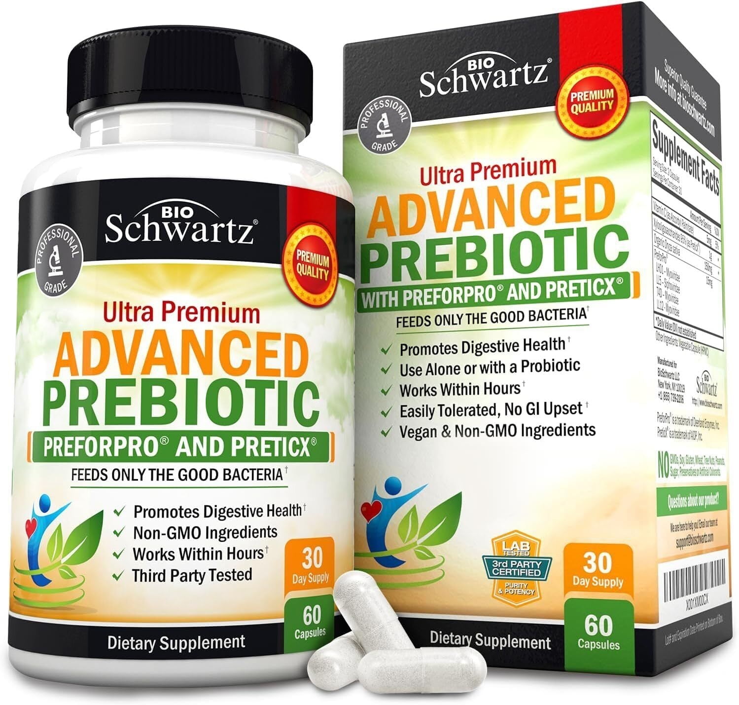BioSchwartz Advanced Gut Health Prebiotics - Immune System Support Dietary Fiber 60 Count