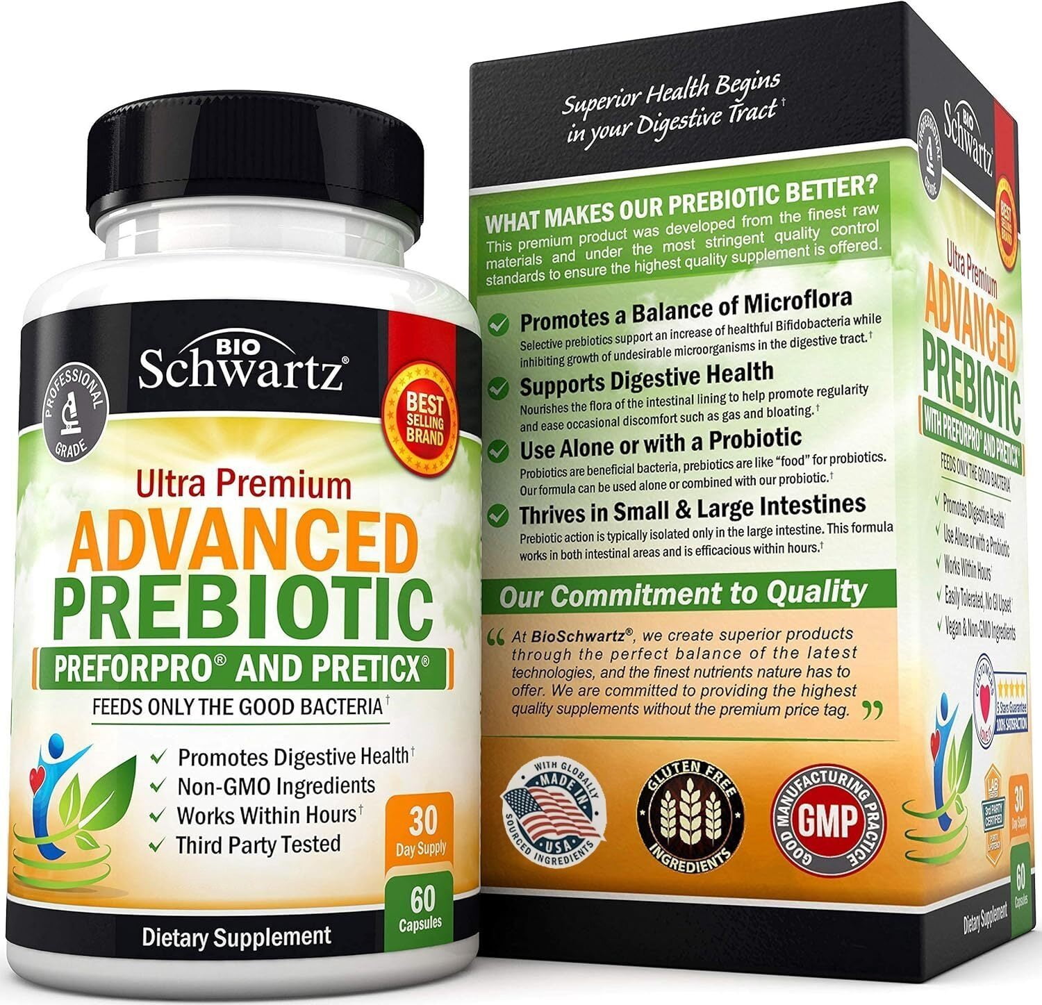 BioSchwartz Advanced Gut Health Prebiotics - Immune System Support Dietary Fiber 60 Count