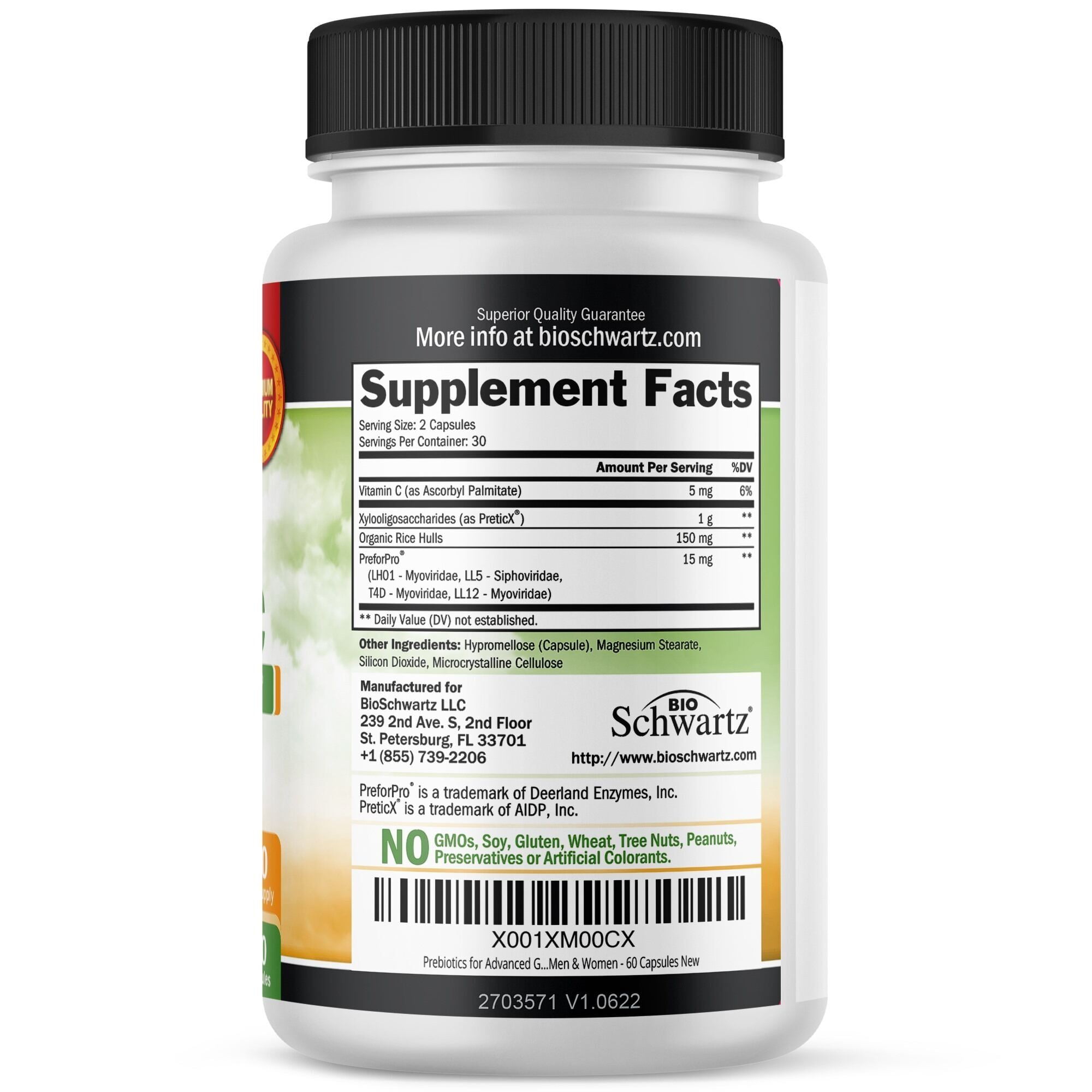 BioSchwartz Advanced Gut Health Prebiotics - Immune System Support Dietary Fiber 60 Count