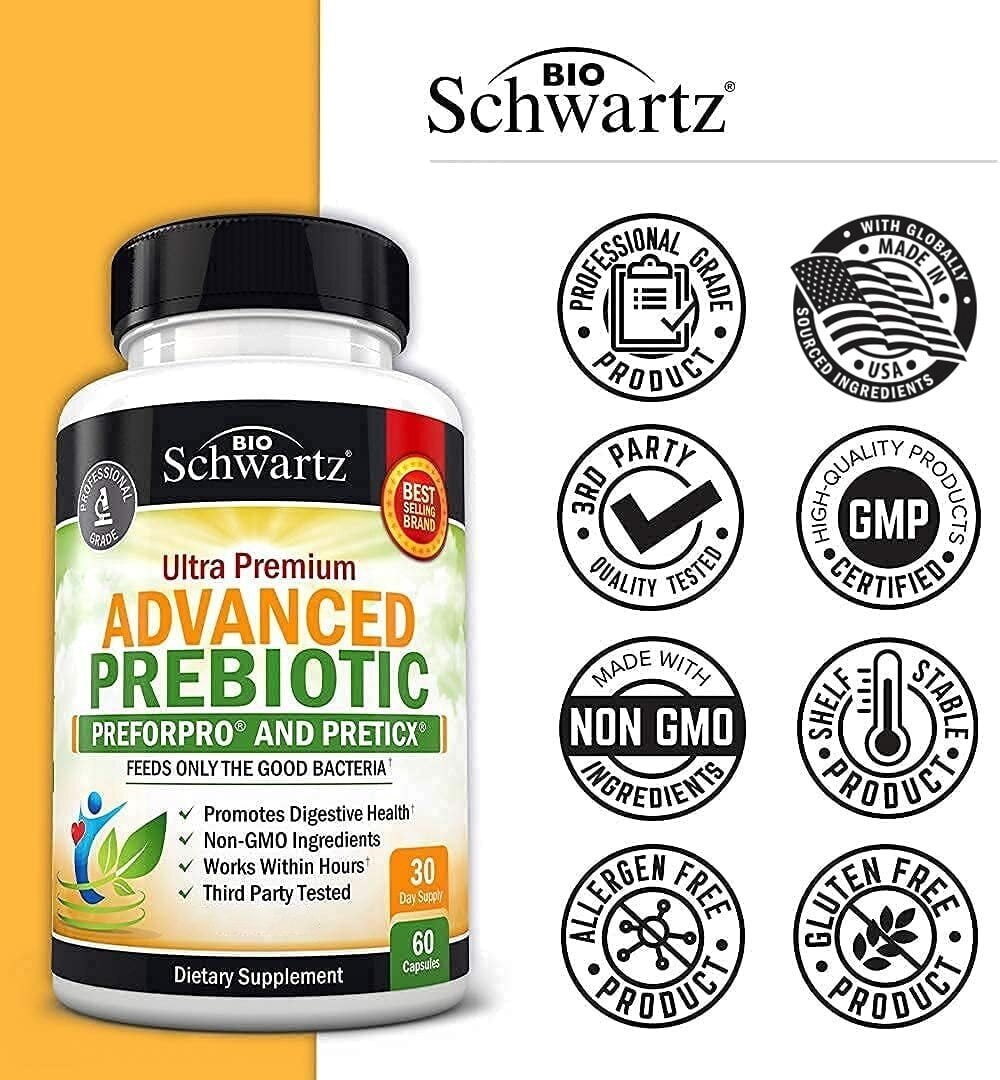 BioSchwartz Advanced Gut Health Prebiotics - Immune System Support Dietary Fiber 60 Count