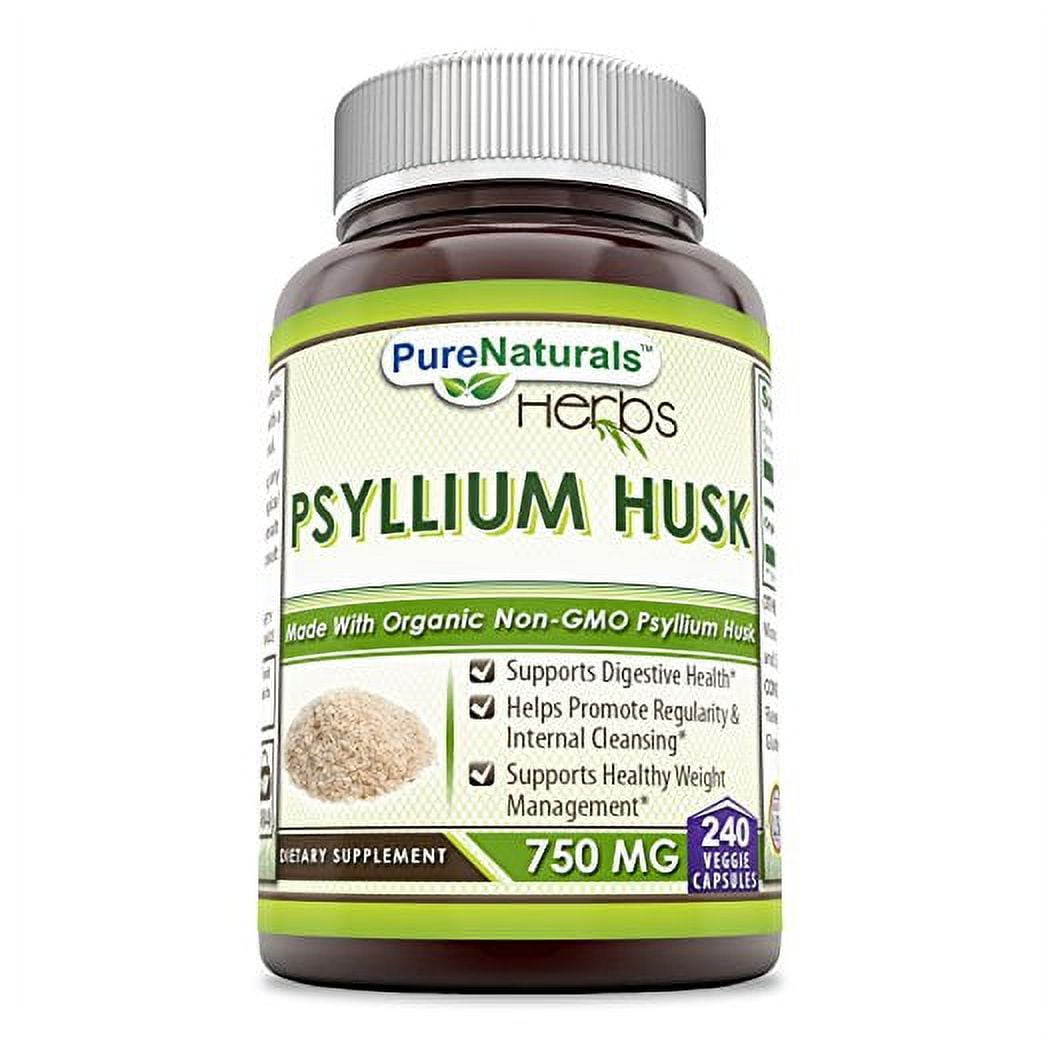 Pure Naturals Psyllium Husk 750mg 240 Veggie Capsules | Non-GMO Gluten Free Made in USA | Vegetarian-Friendly