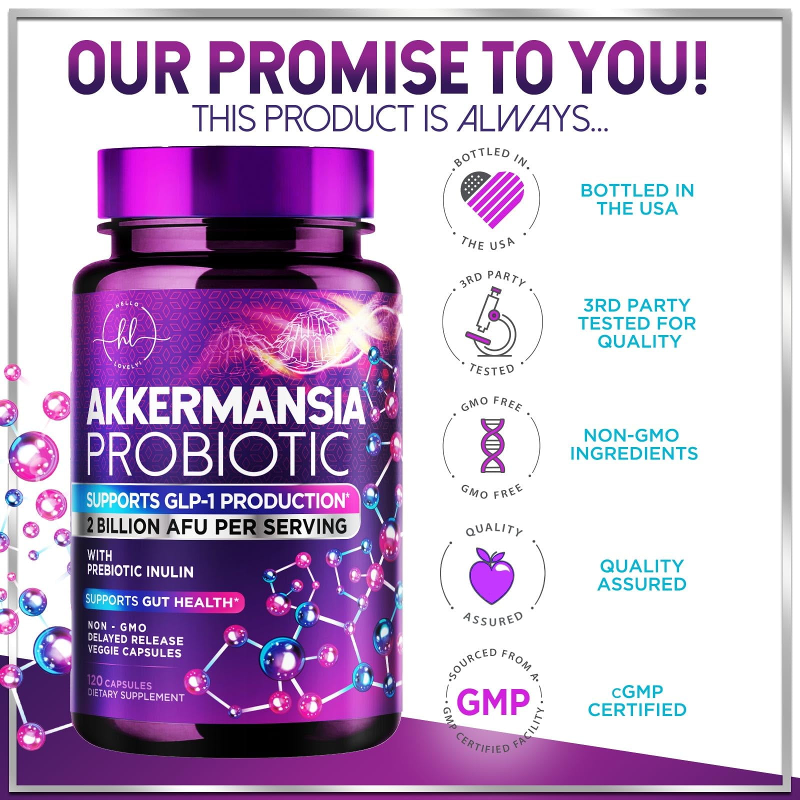 Akkermansia Probiotic Inulin Fiber Supplement 2 Billion AFU for GLP-1, Digestive Health, Immune Support 120 Capsules