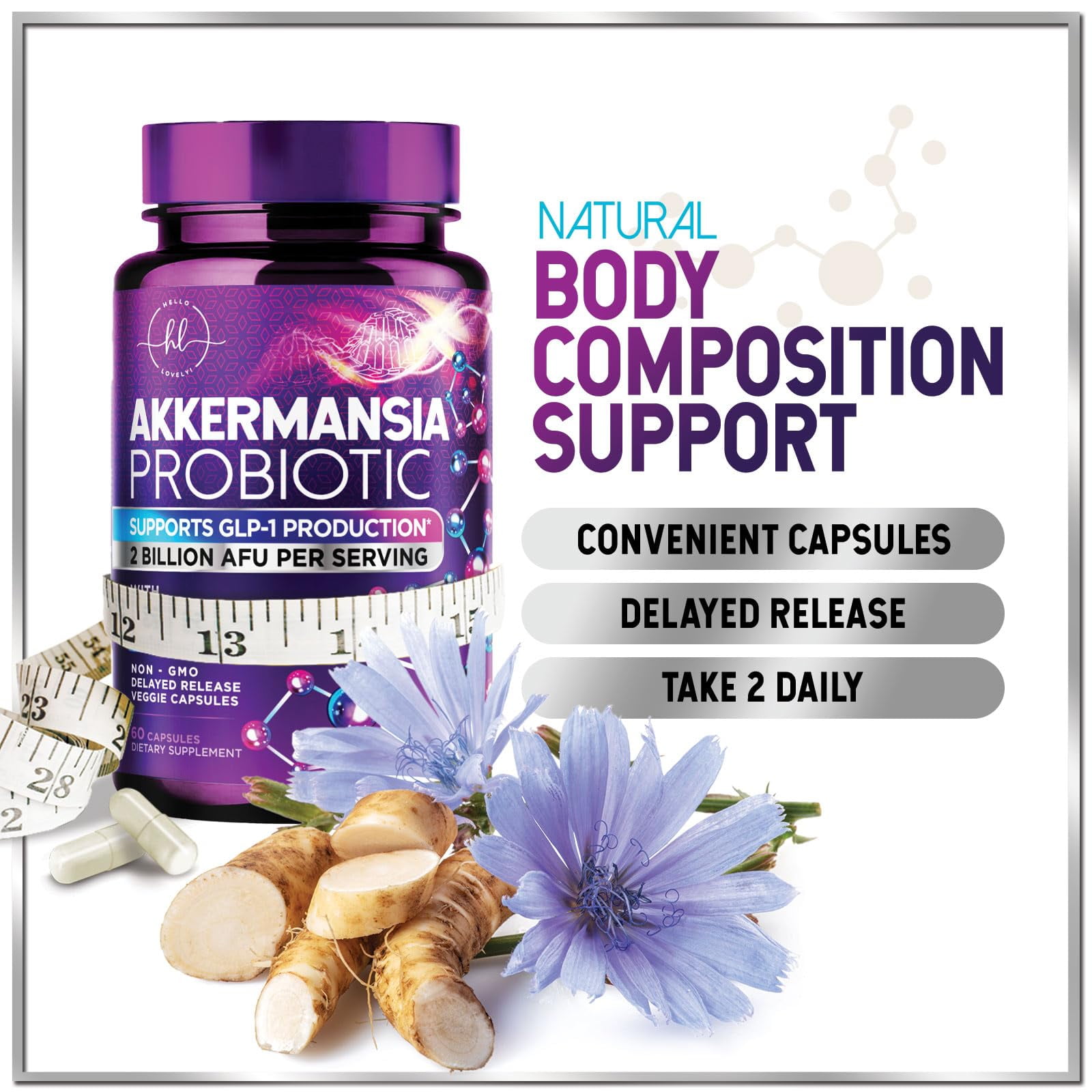Akkermansia Probiotic Inulin Fiber Supplement 2 Billion AFU for GLP-1, Digestive Health, Immune Support 120 Capsules