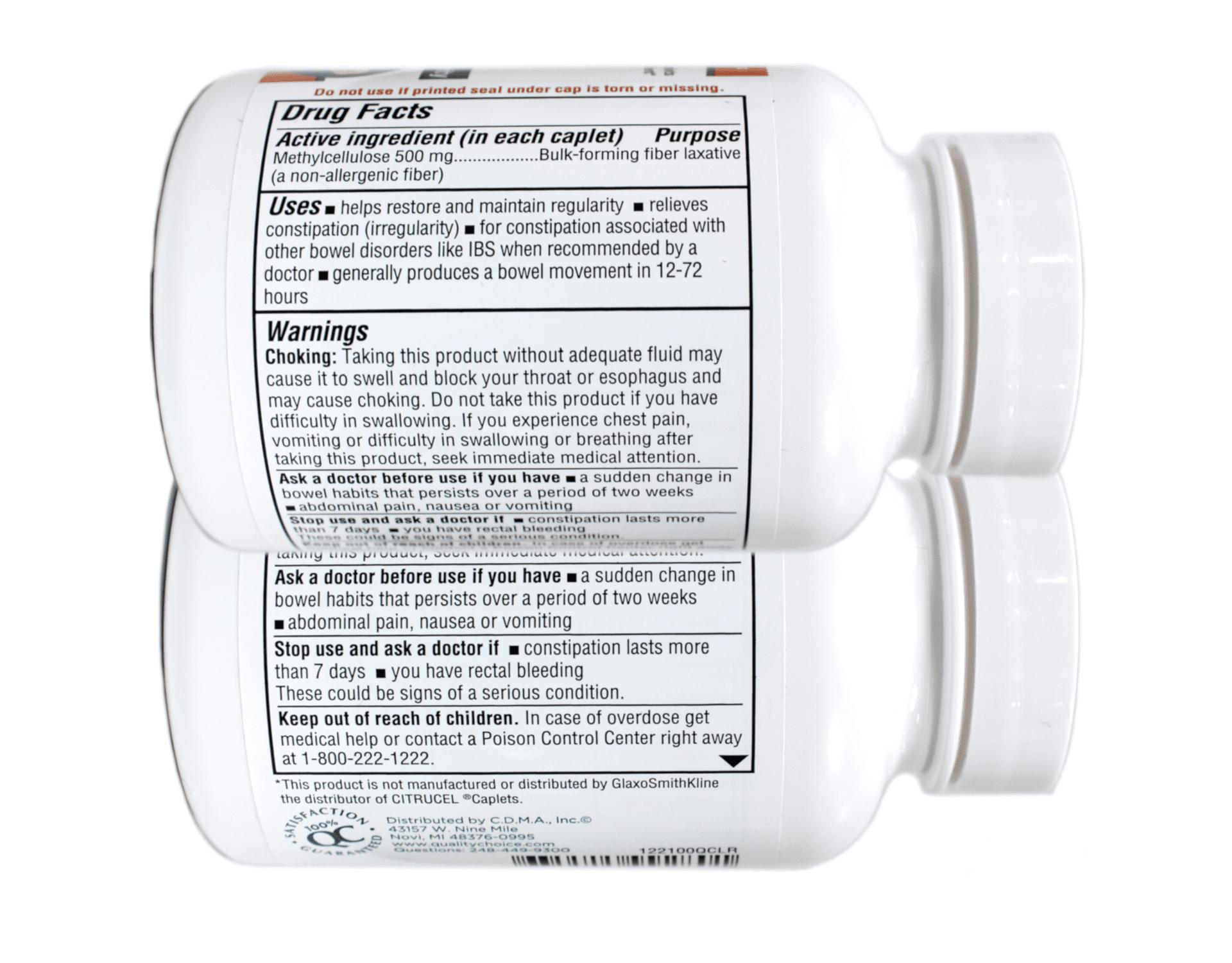 "6 Packs Quality Choice Fiber Therapy Methylcellulose 500mg 100 Caplets for Regularity"