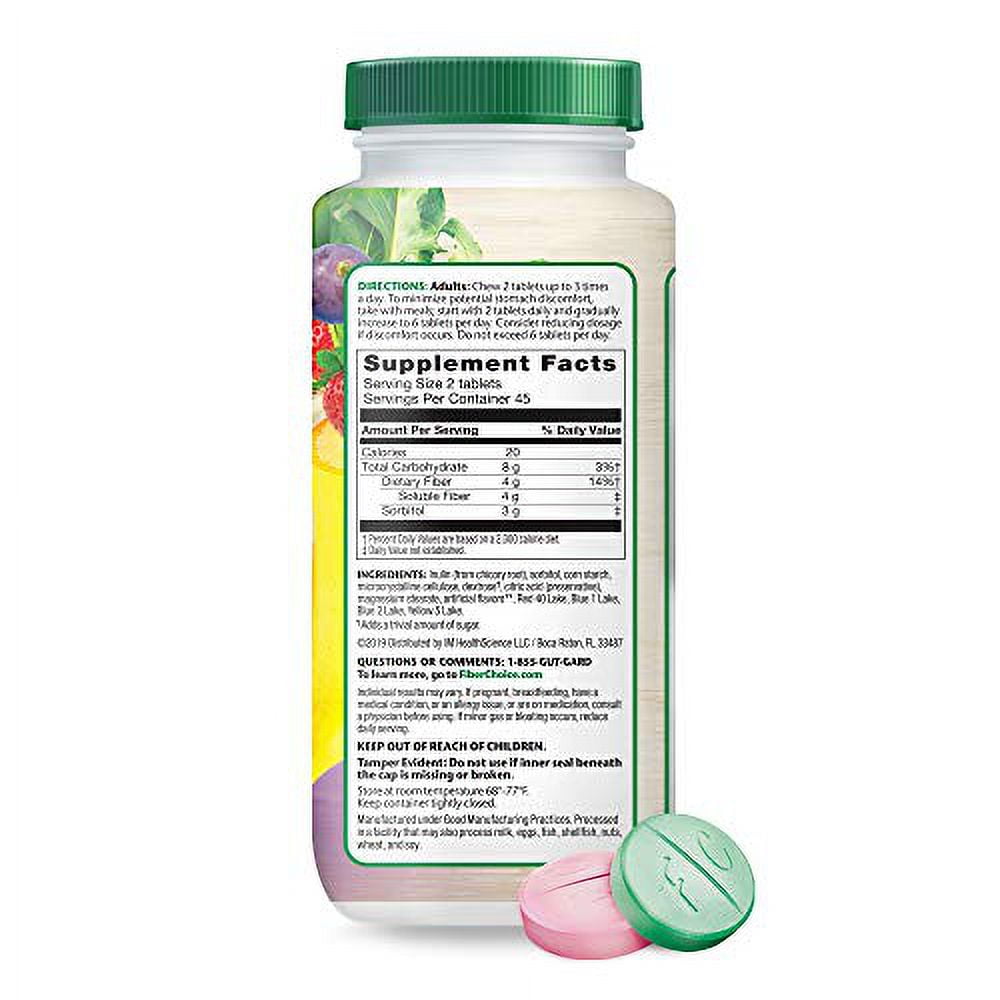 Fiber Choice Prebiotic Fiber Chewable Tablets Assorted Fruit 90 Count Pack of 1