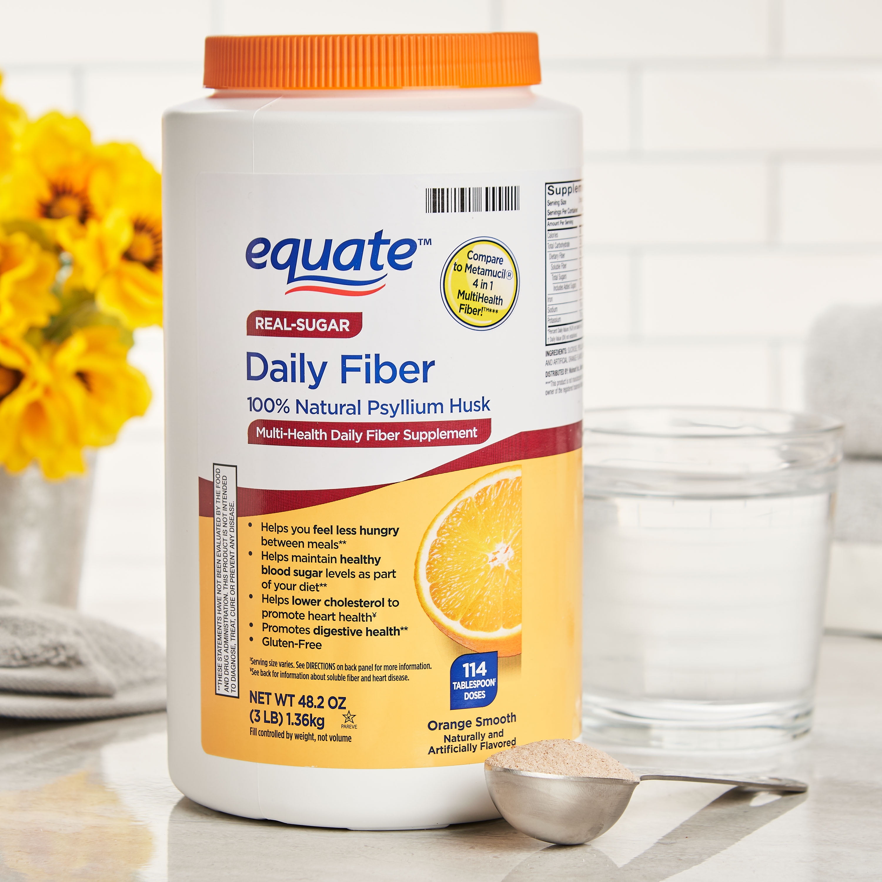 Equate Multi-Health Daily Fiber Supplement Orange Powder Value Size 48.2 oz