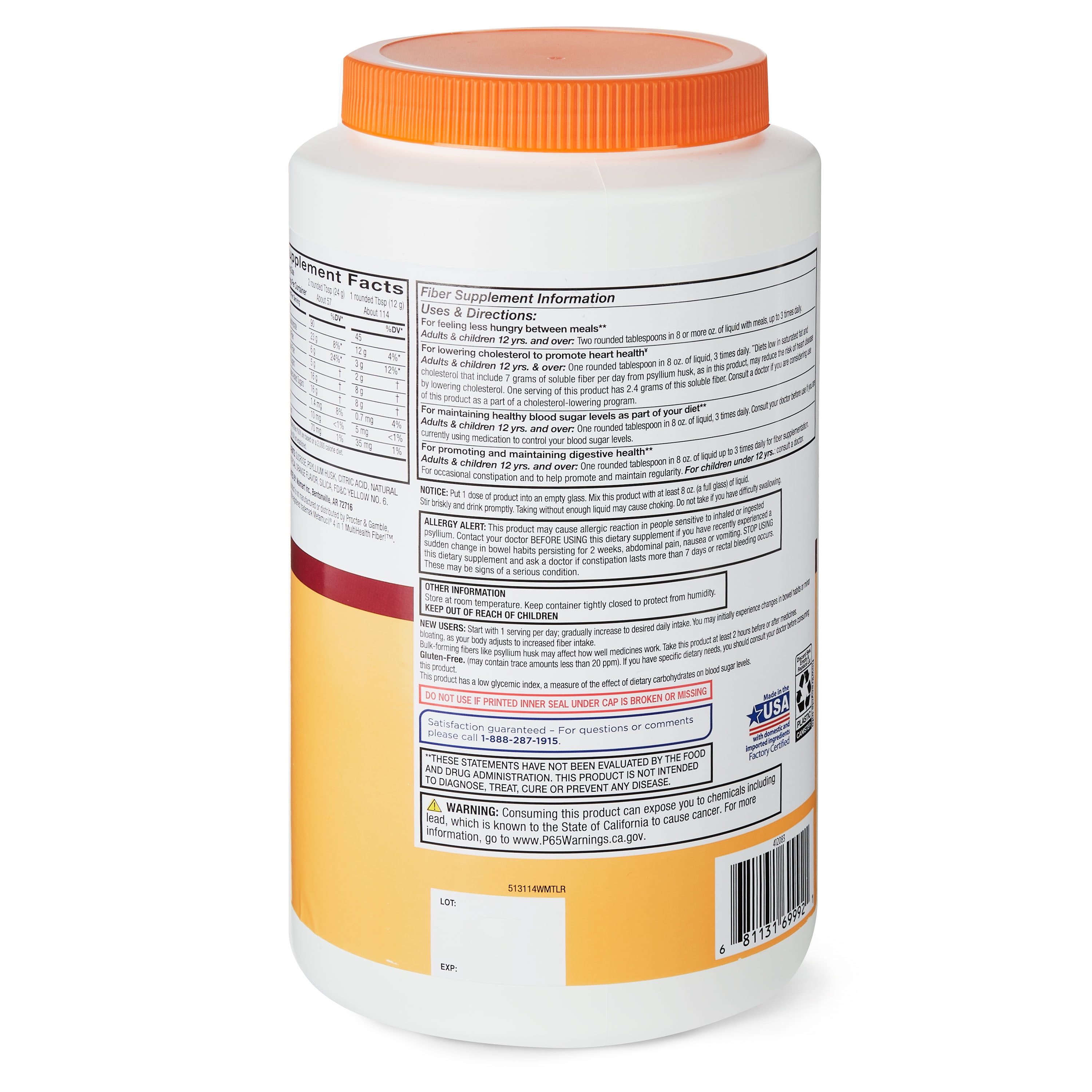 Equate Multi-Health Daily Fiber Supplement Orange Powder Value Size 48.2 oz