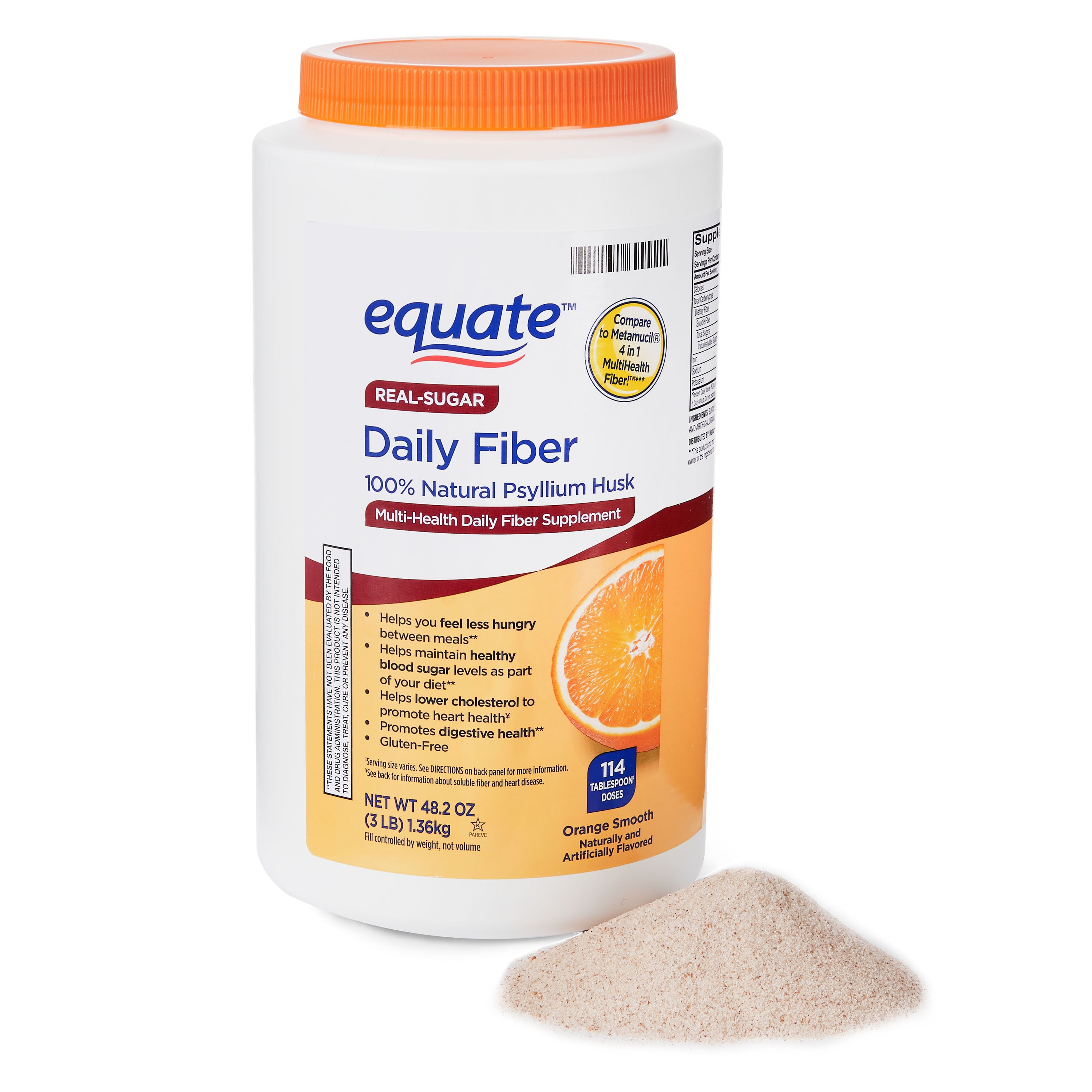 Equate Multi-Health Daily Fiber Supplement Orange Powder Value Size 48.2 oz