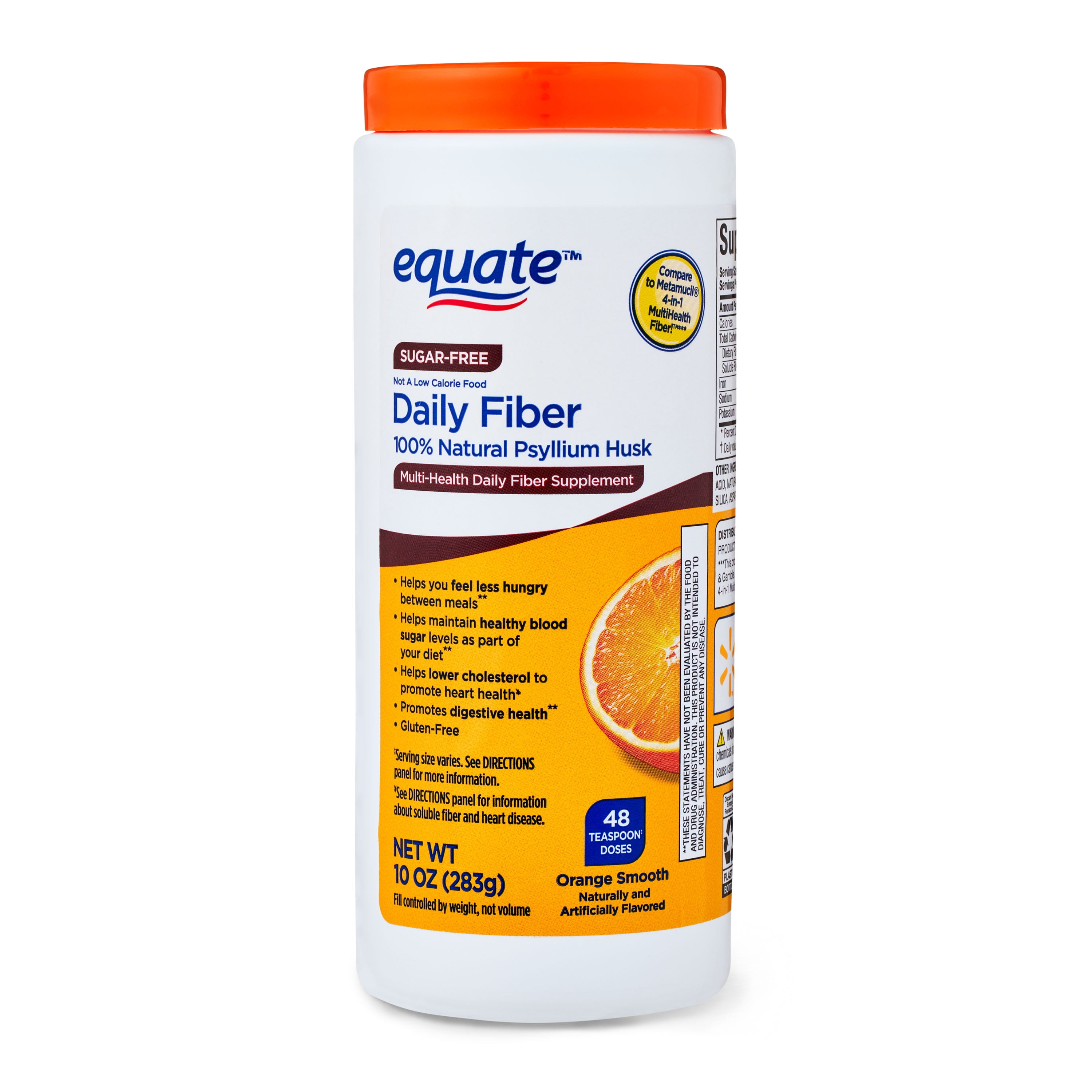 Equate Natural Psyllium Husk Fiber Supplement Orange Smooth 10 oz Sugar-Free